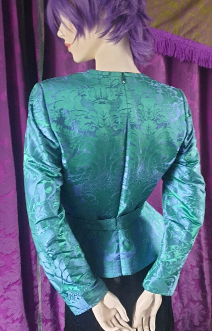 Handmade Damask Peplum Blouse with Goldwork Embroidery Crest