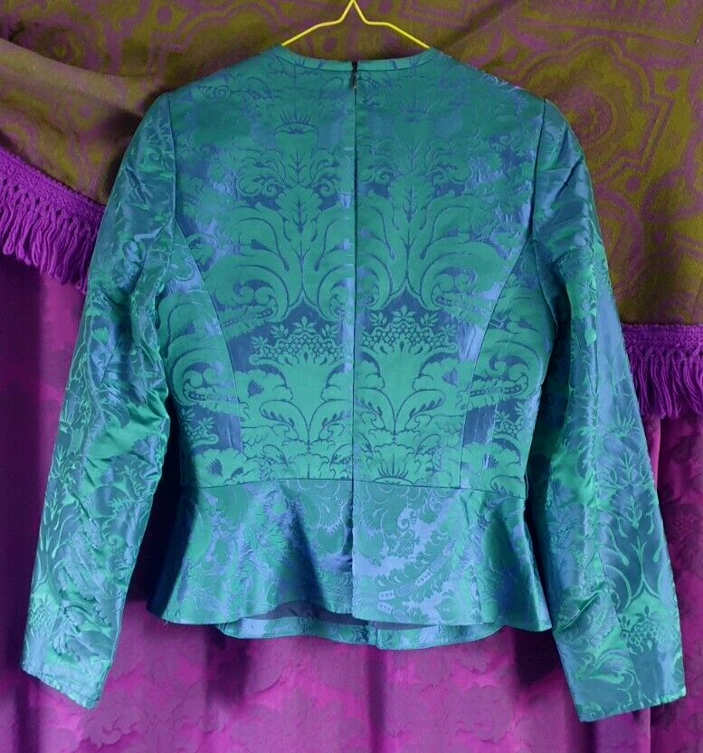 Handmade Damask Peplum Blouse with Goldwork Embroidery Crest
