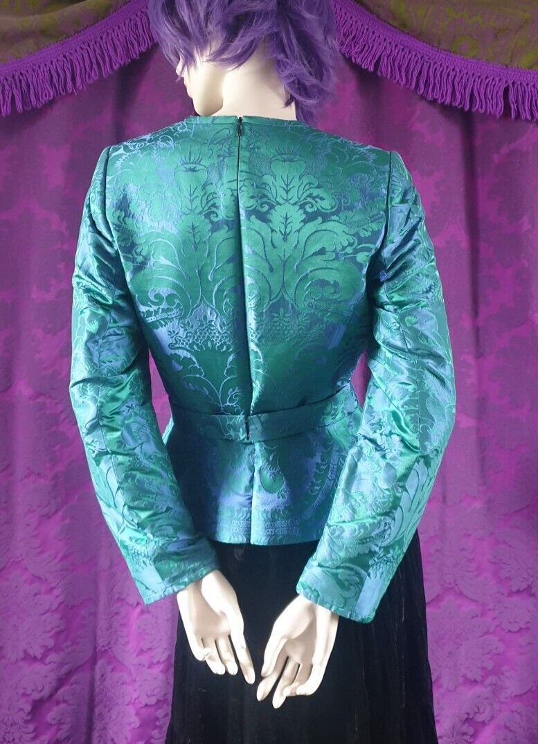 Handmade Damask Peplum Blouse with Goldwork Embroidery Crest