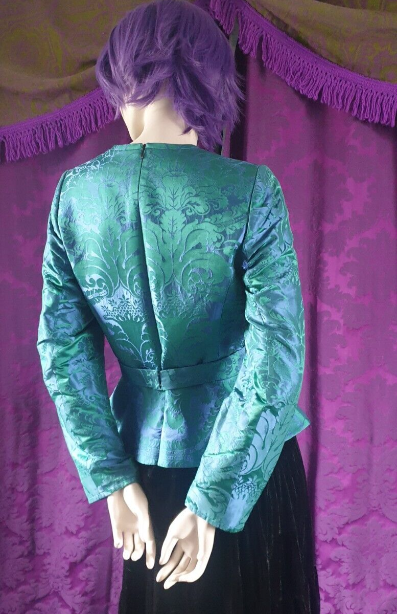 Handmade Damask Peplum Blouse with Goldwork Embroidery Crest
