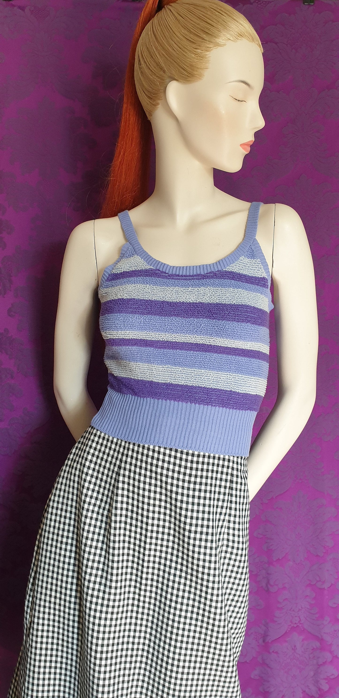 Vintage 1970s Lavender Striped Knit Twinset