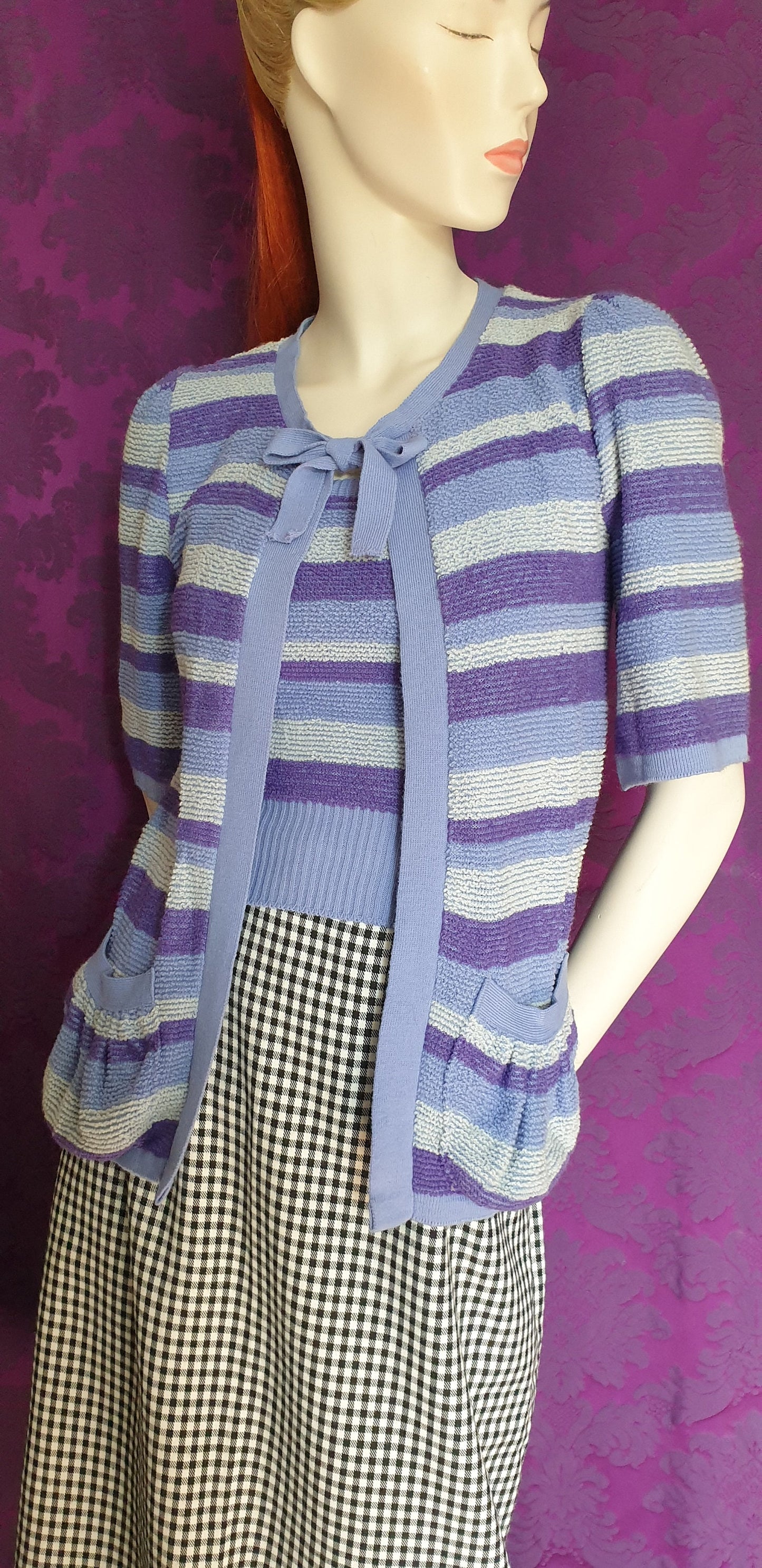 Vintage 1970s Lavender Striped Knit Twinset