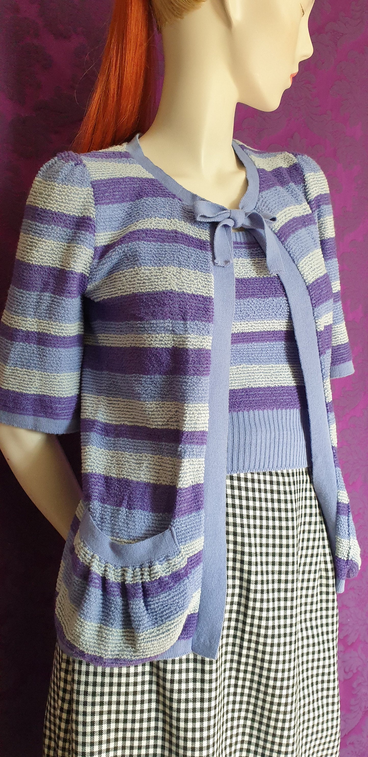 Vintage 1970s Lavender Striped Knit Twinset