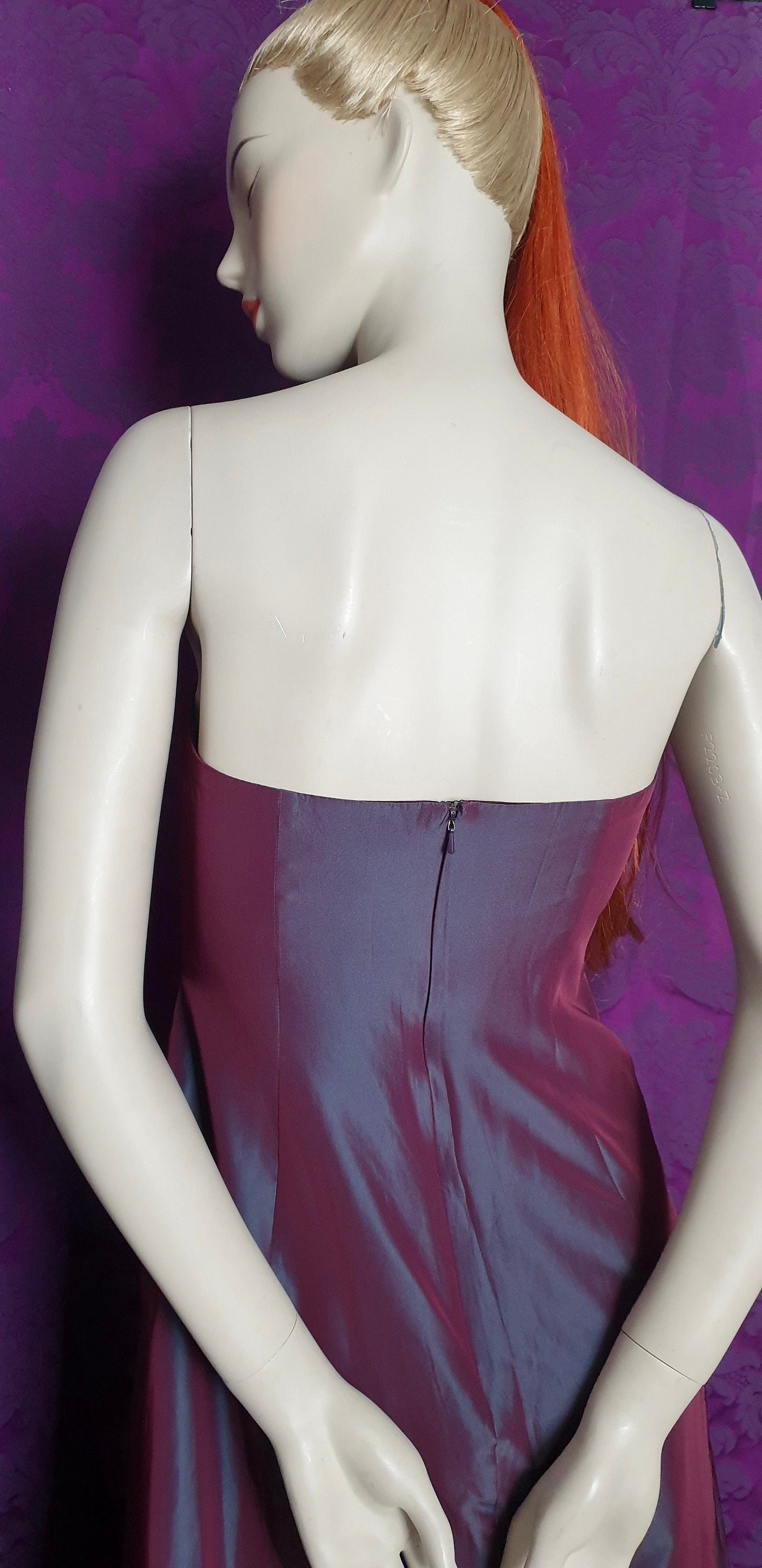 Vintage Y2K Monsoon Strapless Iridescent Plum Taffeta Gown
