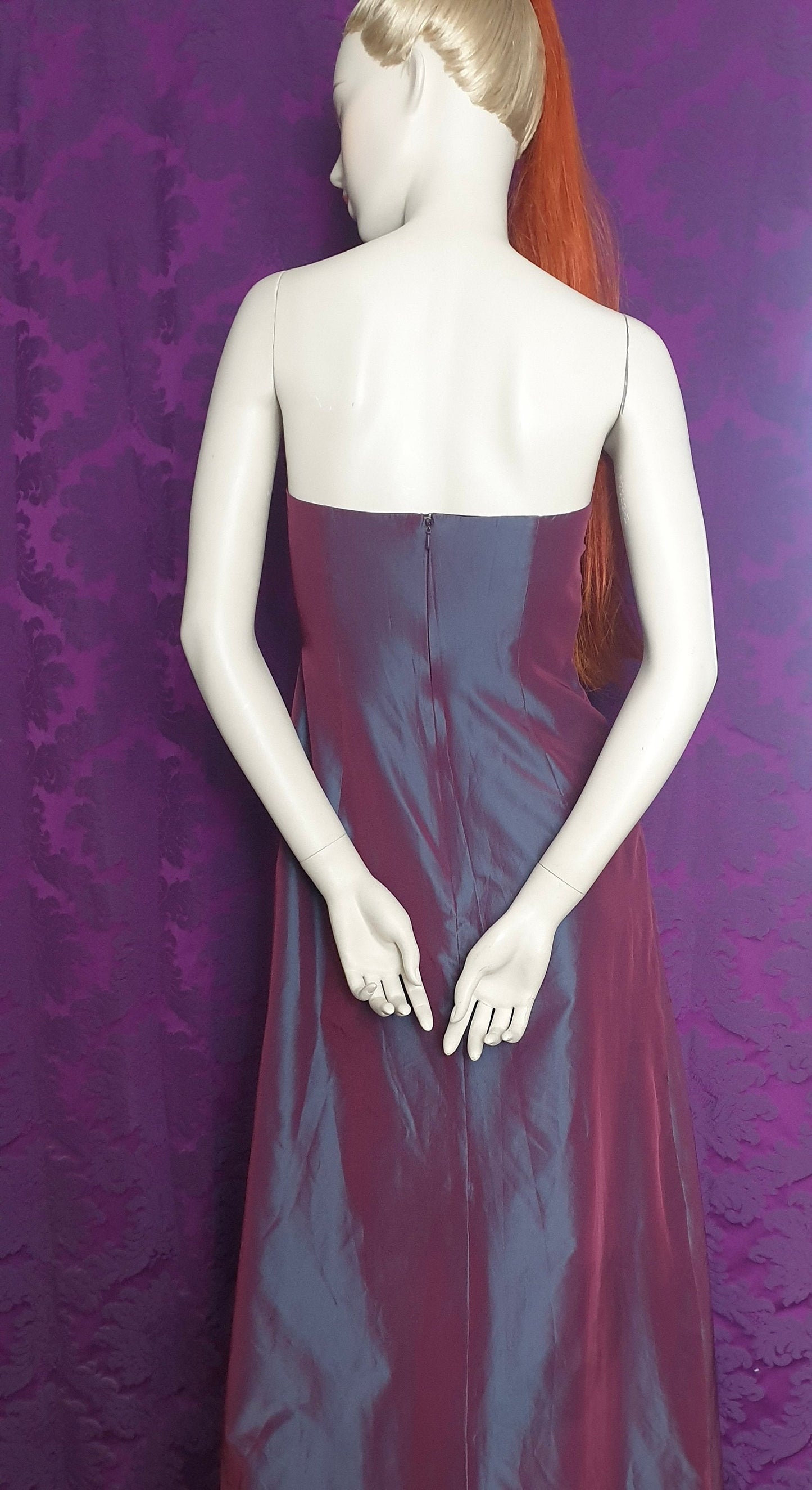 Vintage Y2K Monsoon Strapless Iridescent Plum Taffeta Gown