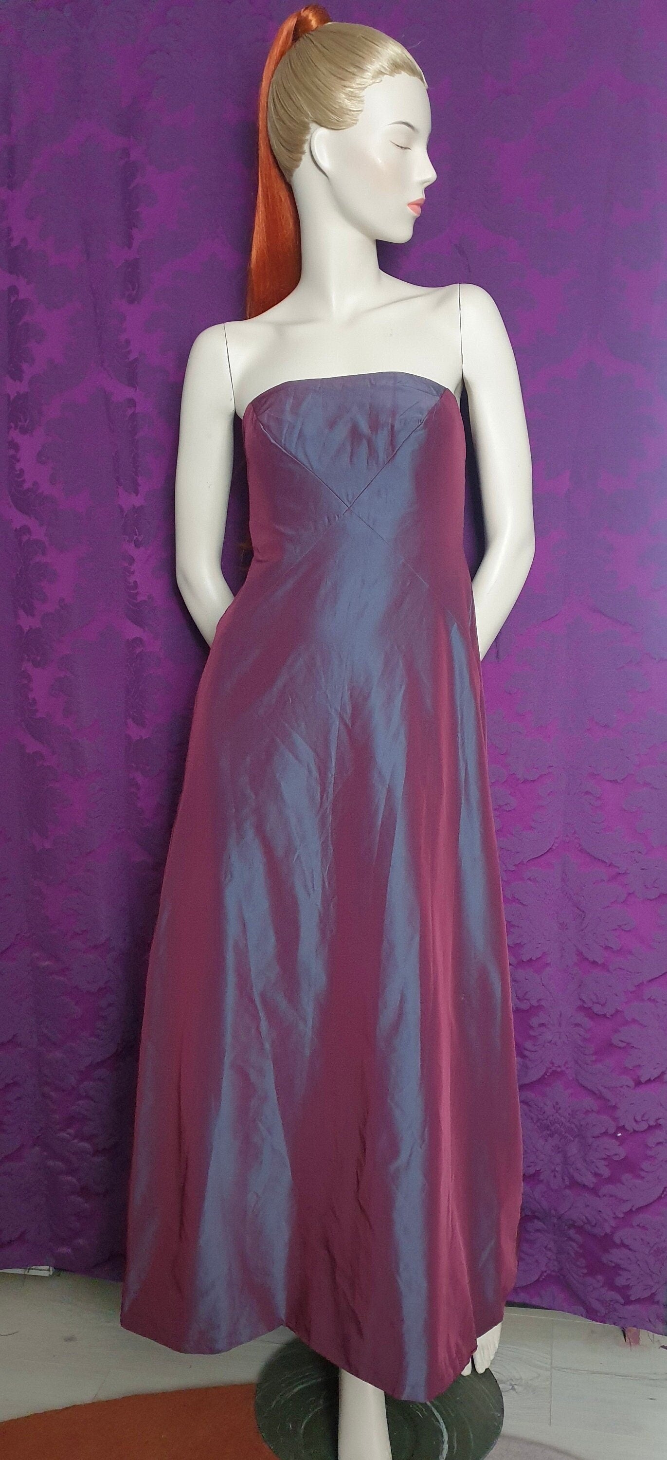 Vintage Y2K Monsoon Strapless Iridescent Plum Taffeta Gown