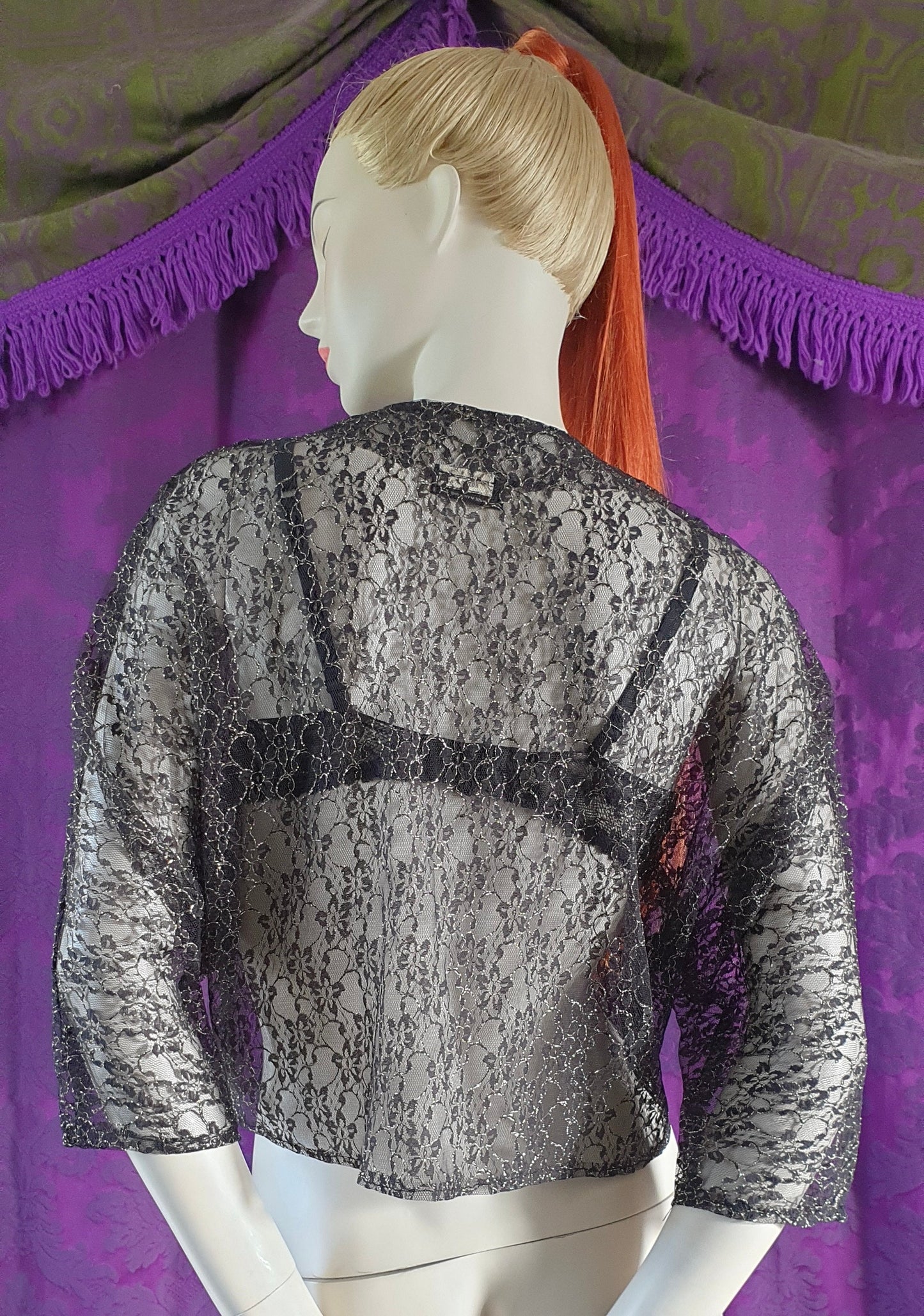 Vintage 1980s Black & Gold Lace Blouse