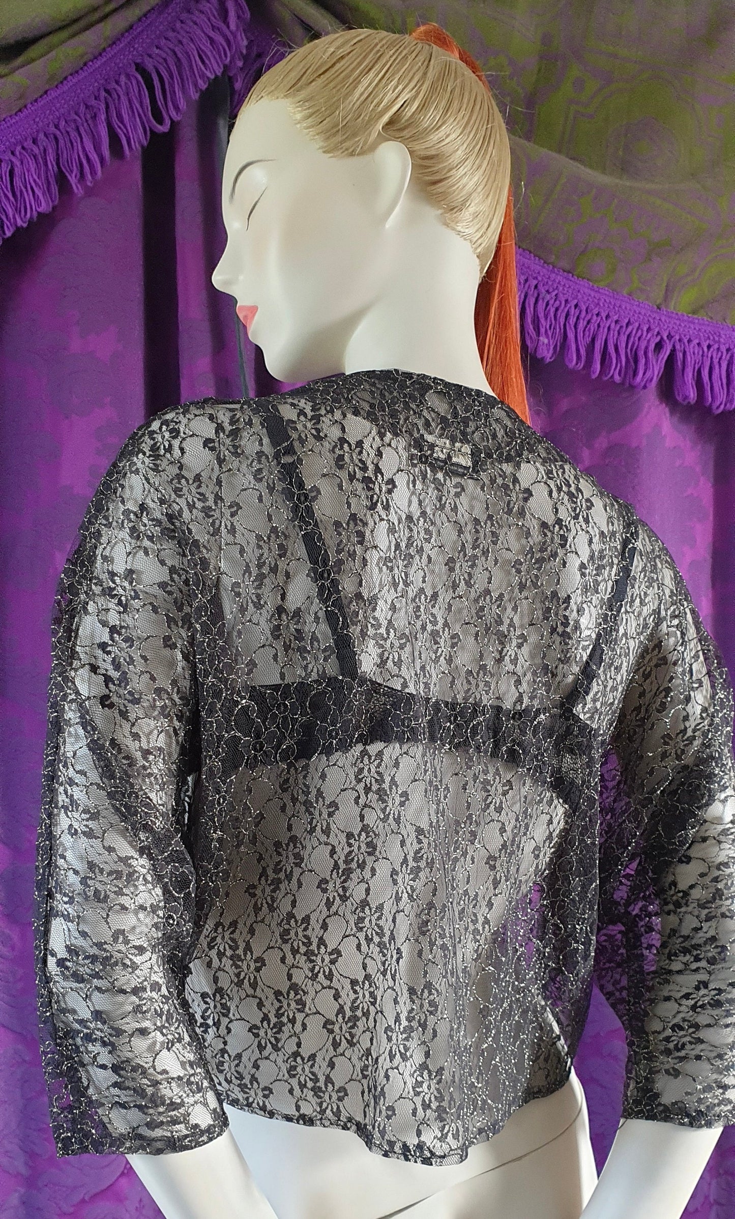Vintage 1980s Black & Gold Lace Blouse