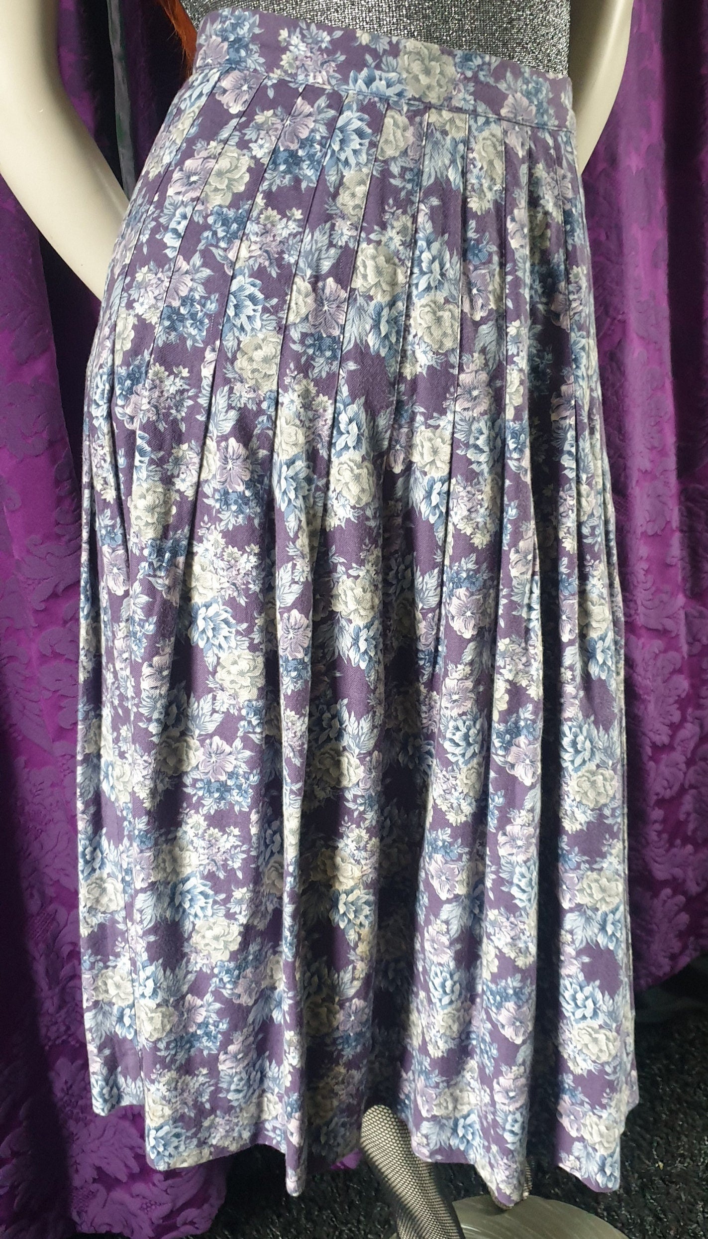 Vintage 1980s Laura Ashley Floral Pleated Skirt