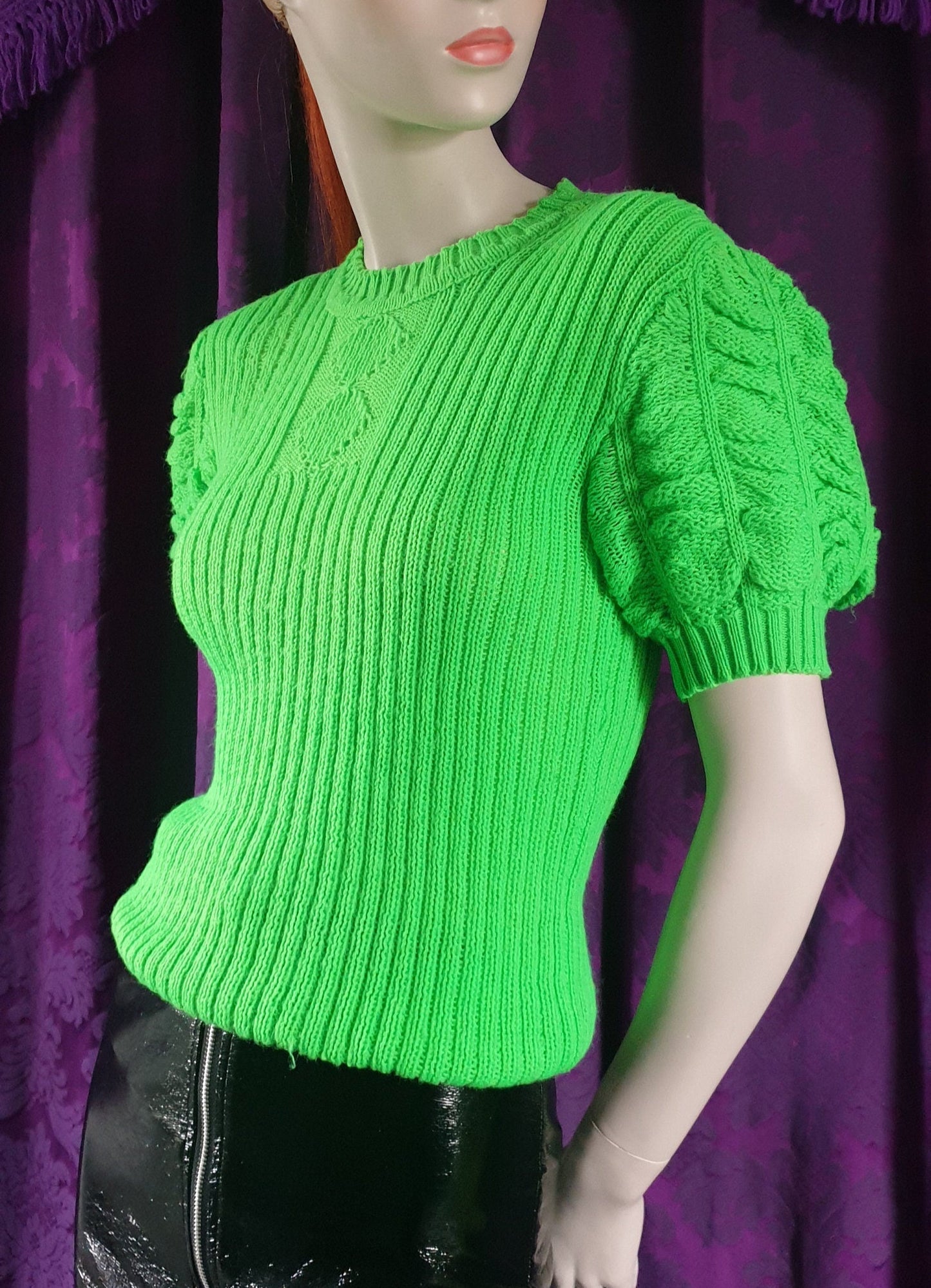 Vintage Neon Green Handknit Retro Style Sweater