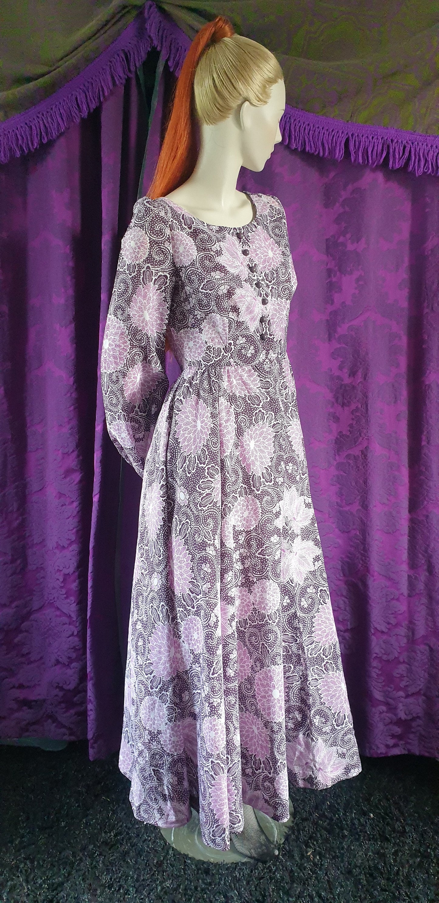 Vintage 1970s Purple Cottage Fairy Gown