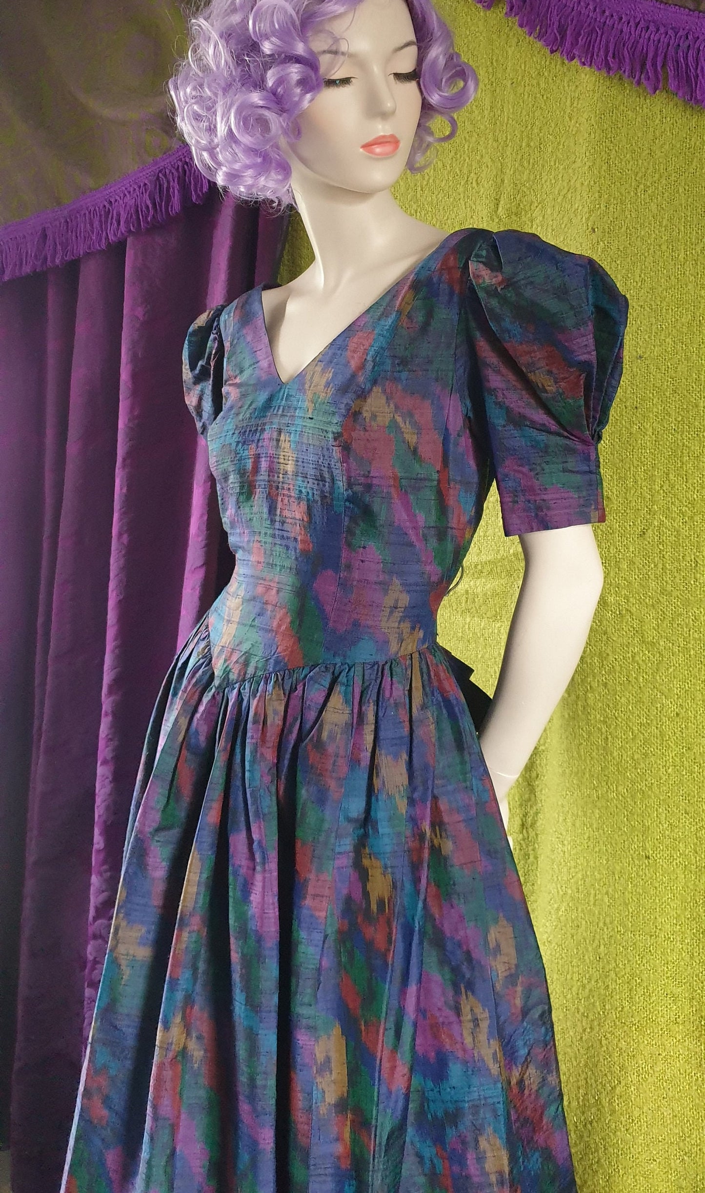 Vintage 1990s Monsoon Twilight Silk Dupion Ikat Ballgown