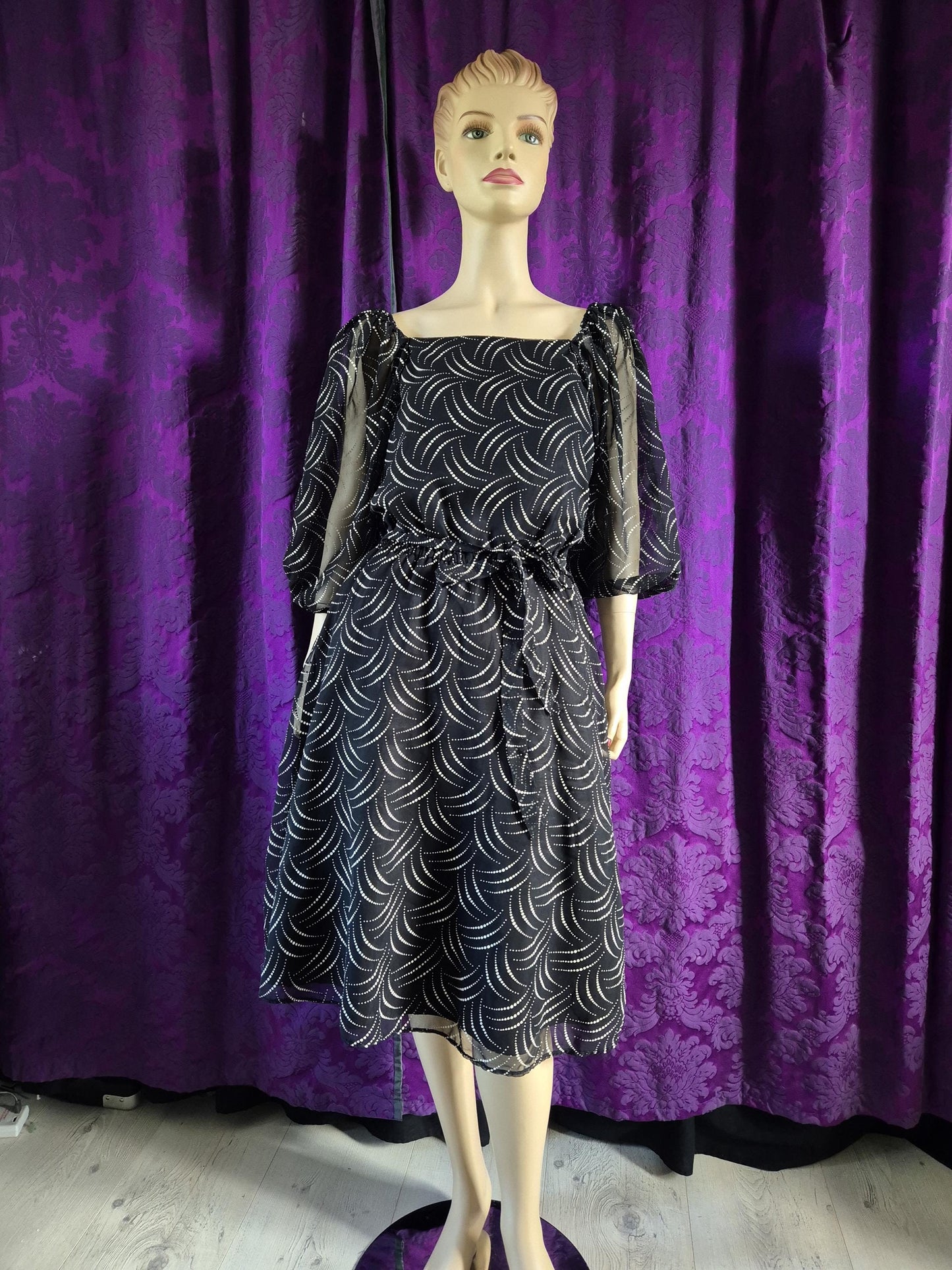 Vintage 1980s Deco Celestial Print Party Dress