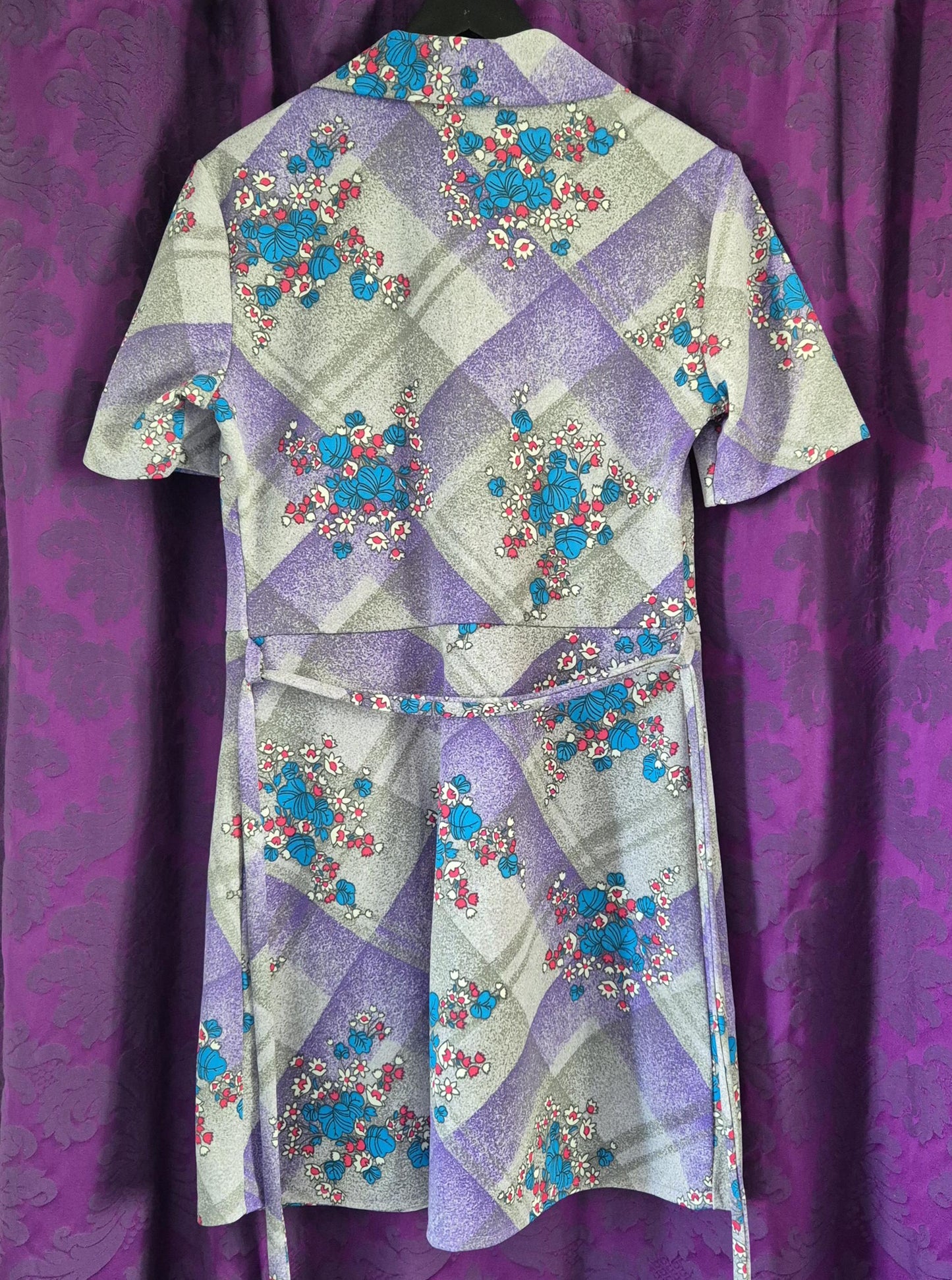 Vintage 1970s Lavender Floral & Geometric Zip-Front Minidress - Plus size