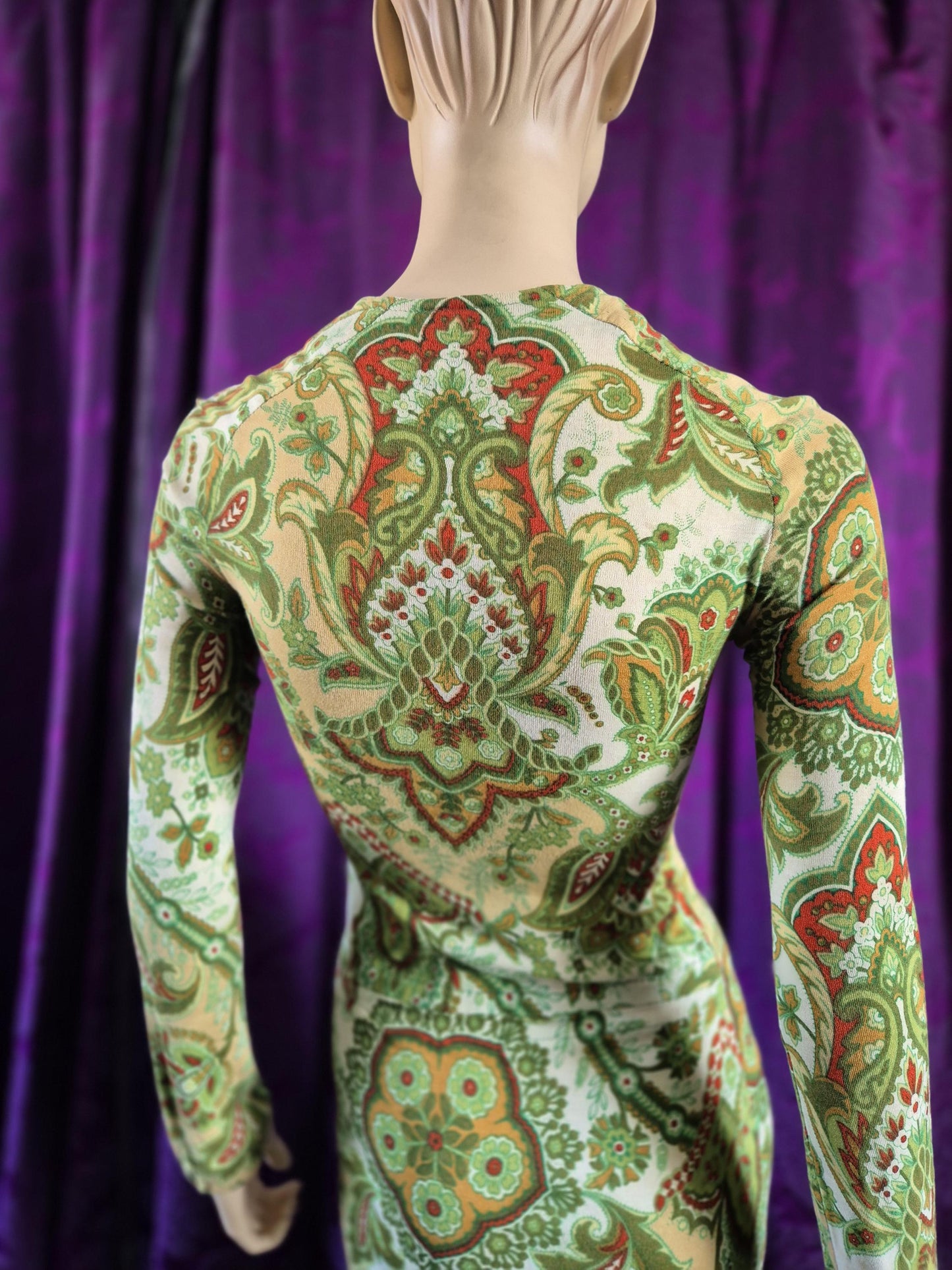 Vintage Green Paisley Jersey Go-Go Swinging 60s dress by Marlborough
