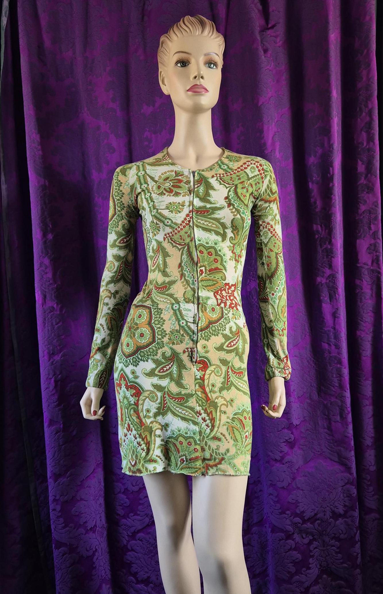 Vintage Green Paisley Jersey Go-Go Swinging 60s dress by Marlborough