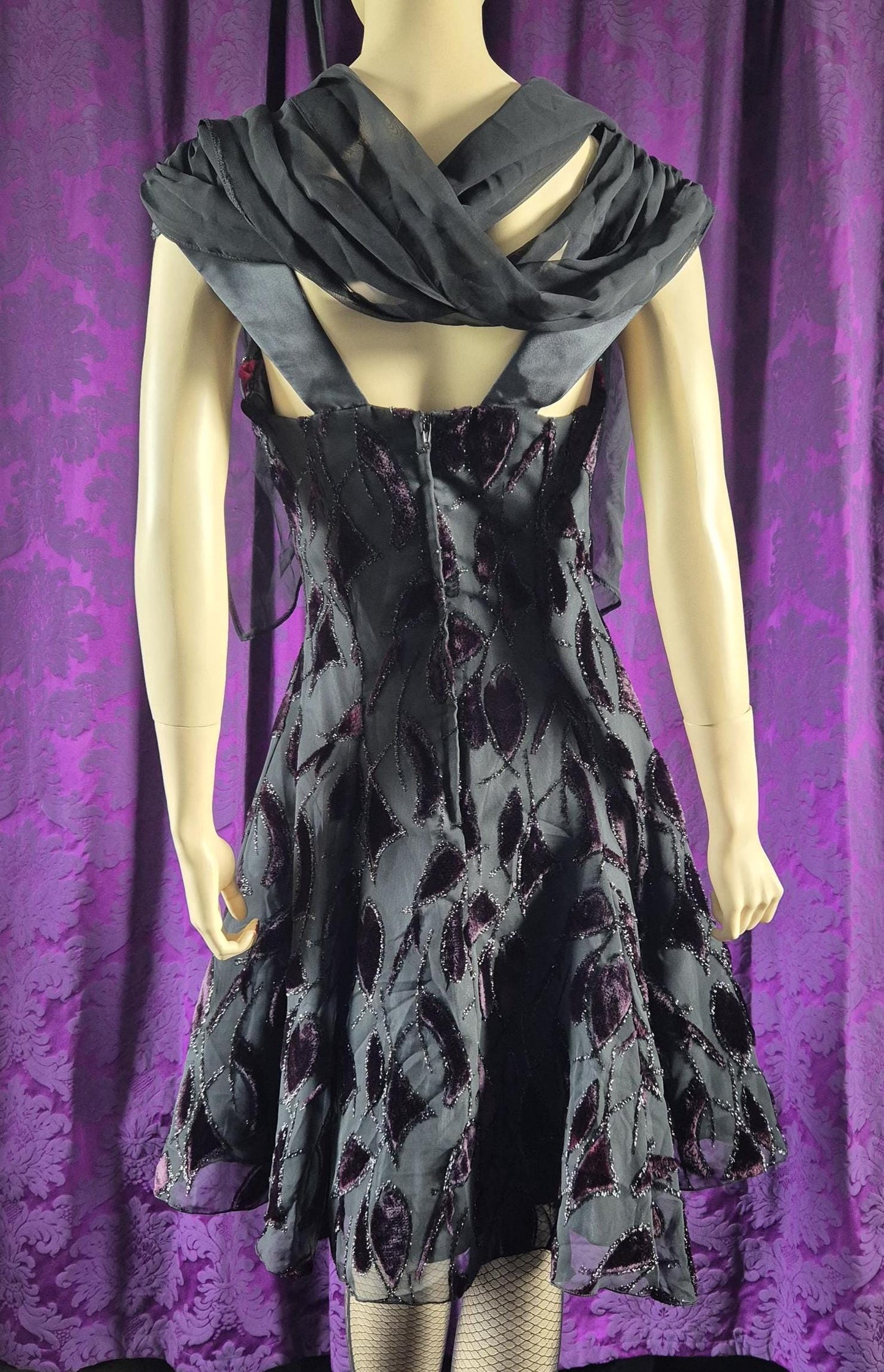 Vintage 90s Chiffon Layered Goth Prom Dress - Halloween Party Frock