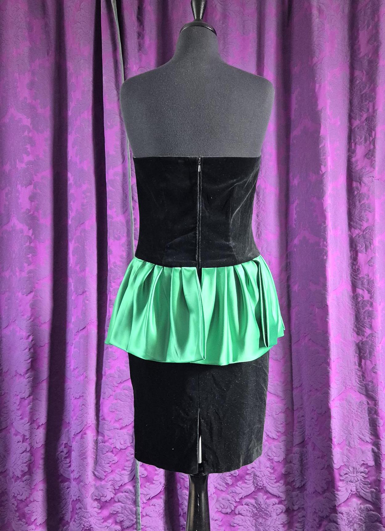 Vintage 1980s Bejewelled Velvet Strapless Peplum Dress