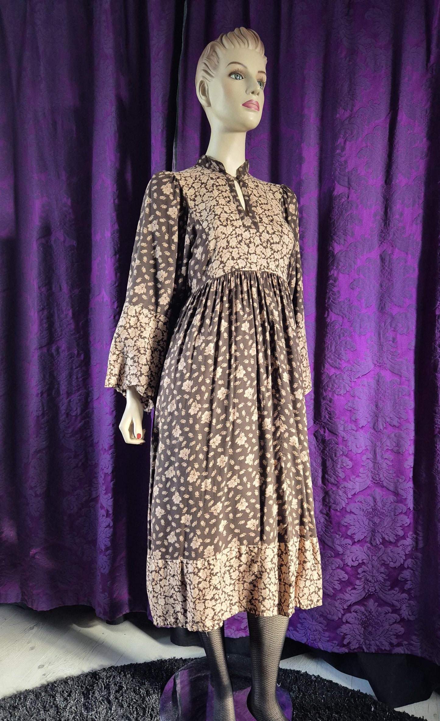 Vintage Boho Floral Smock Dress - Cottagecore Grunge Prairie