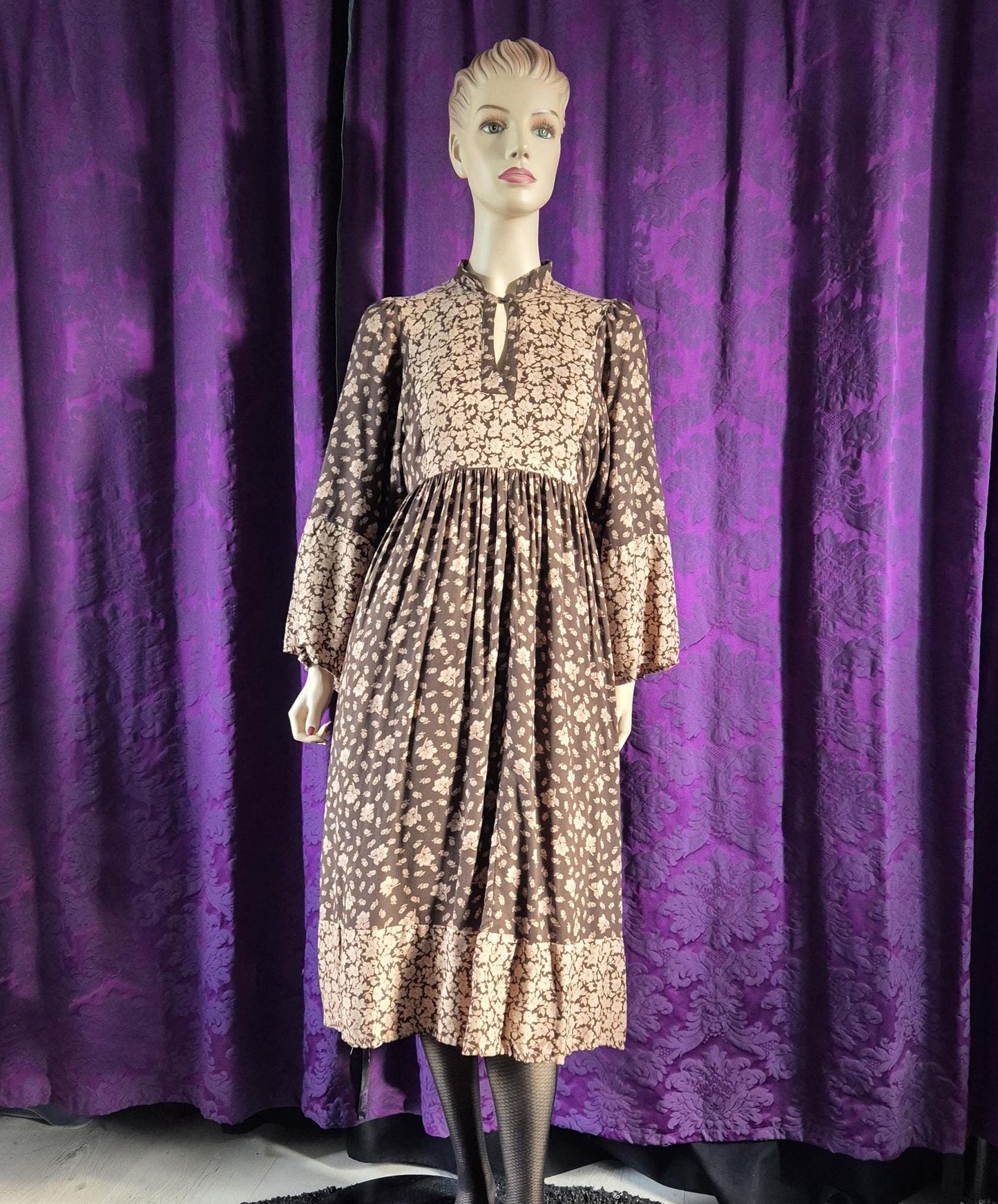 Vintage Boho Floral Smock Dress - Cottagecore Grunge Prairie