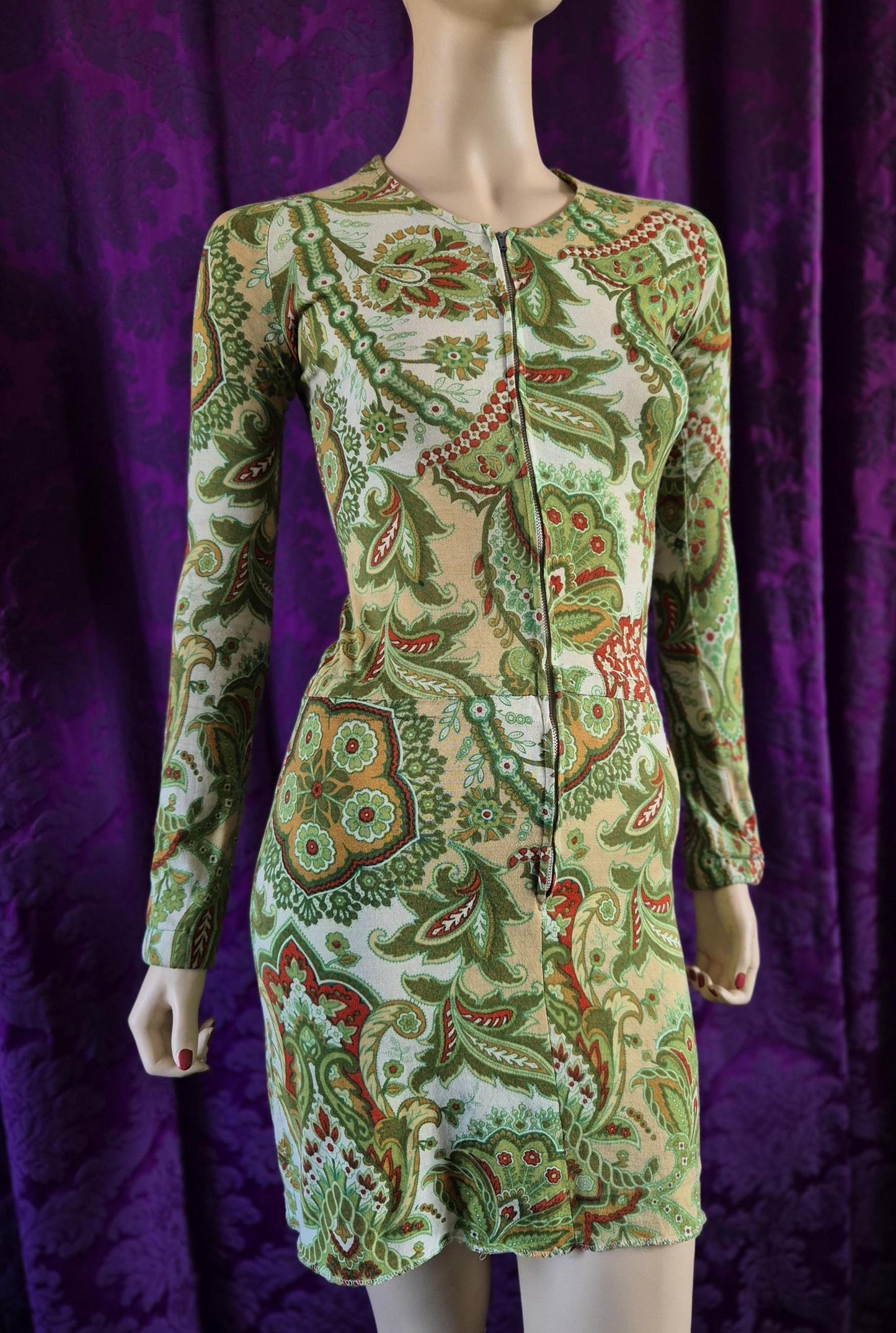 Vintage Green Paisley Jersey Go-Go Swinging 60s dress by Marlborough