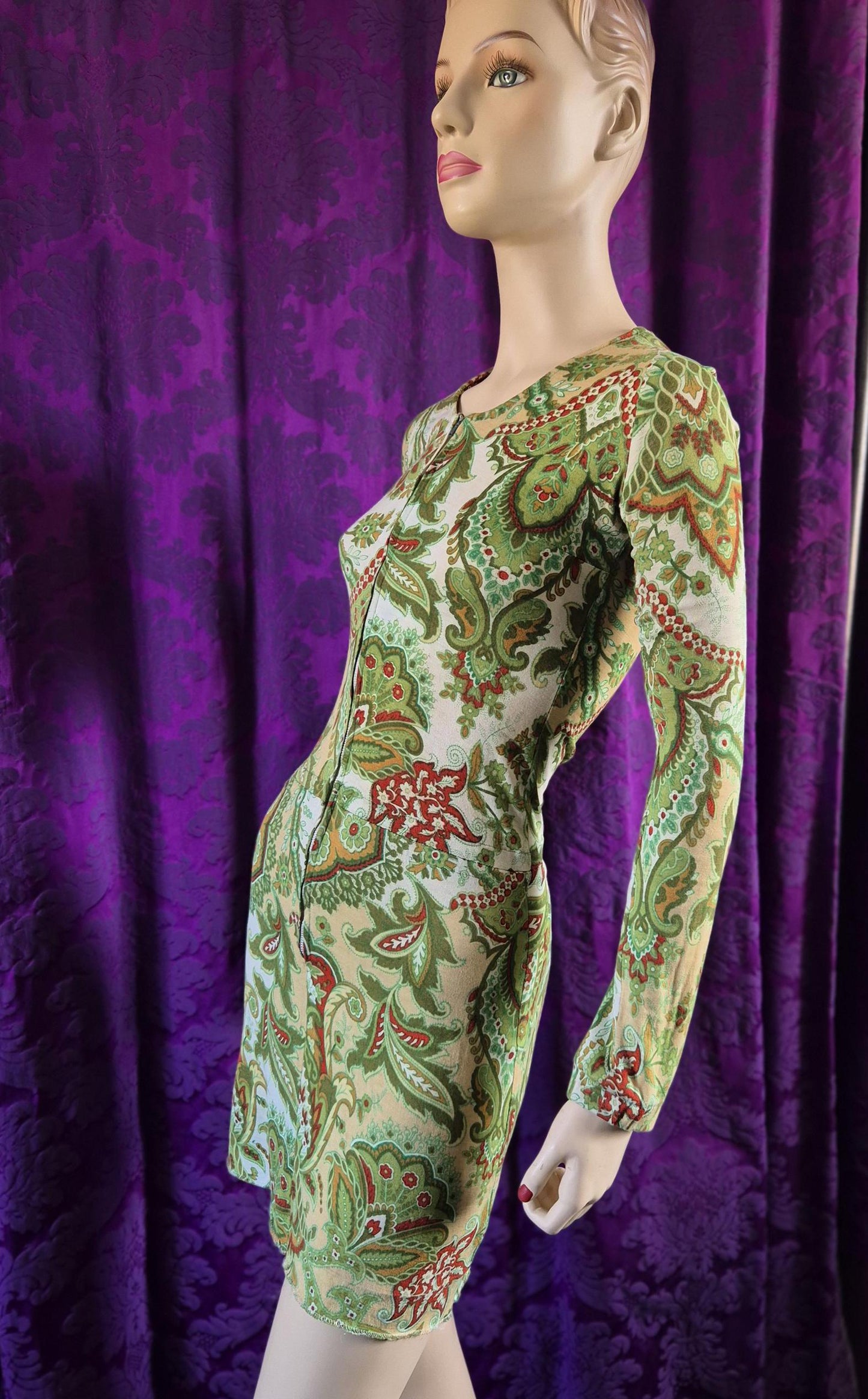 Vintage Green Paisley Jersey Go-Go Swinging 60s dress by Marlborough