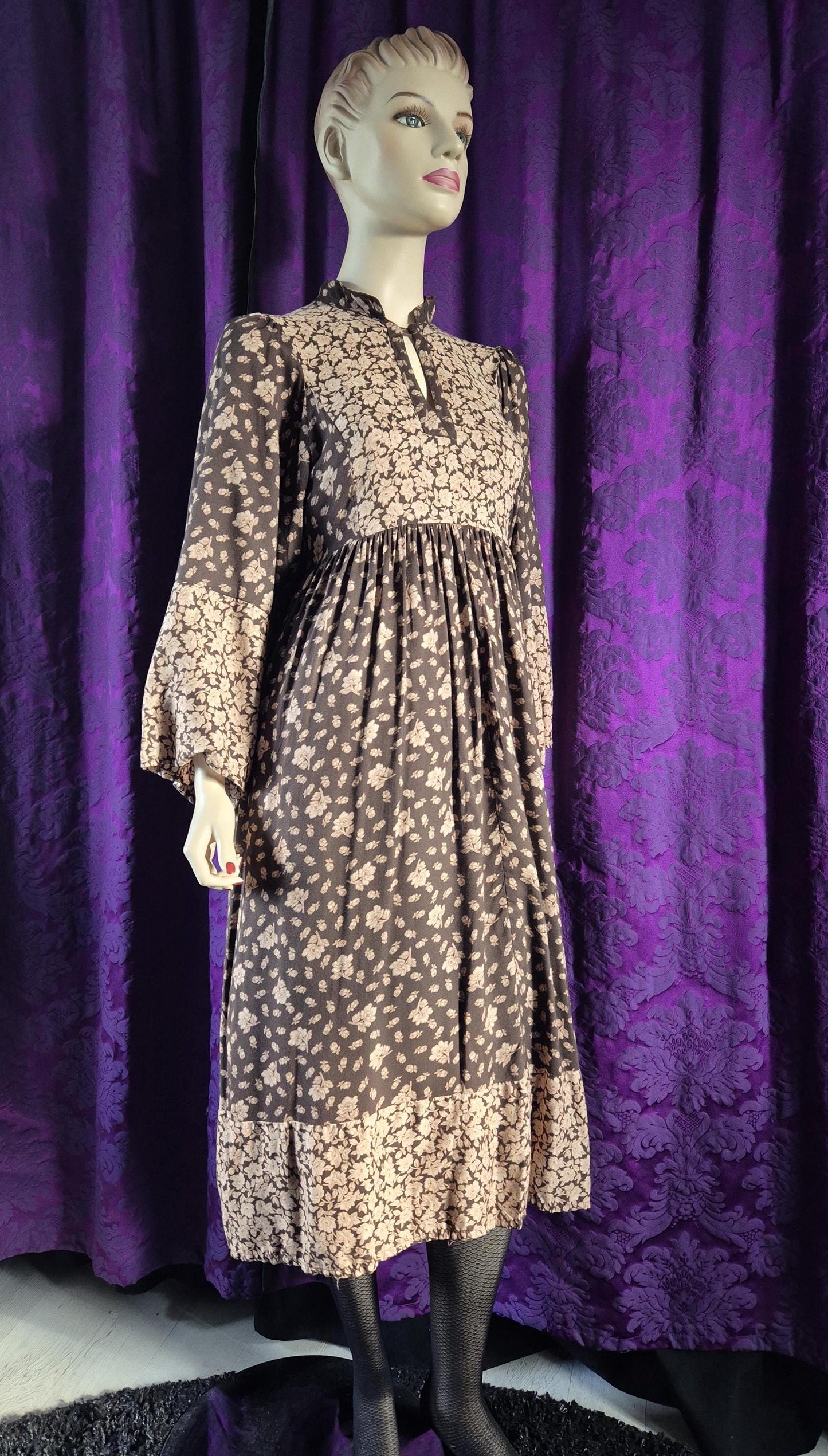 Vintage Boho Floral Smock Dress - Cottagecore Grunge Prairie