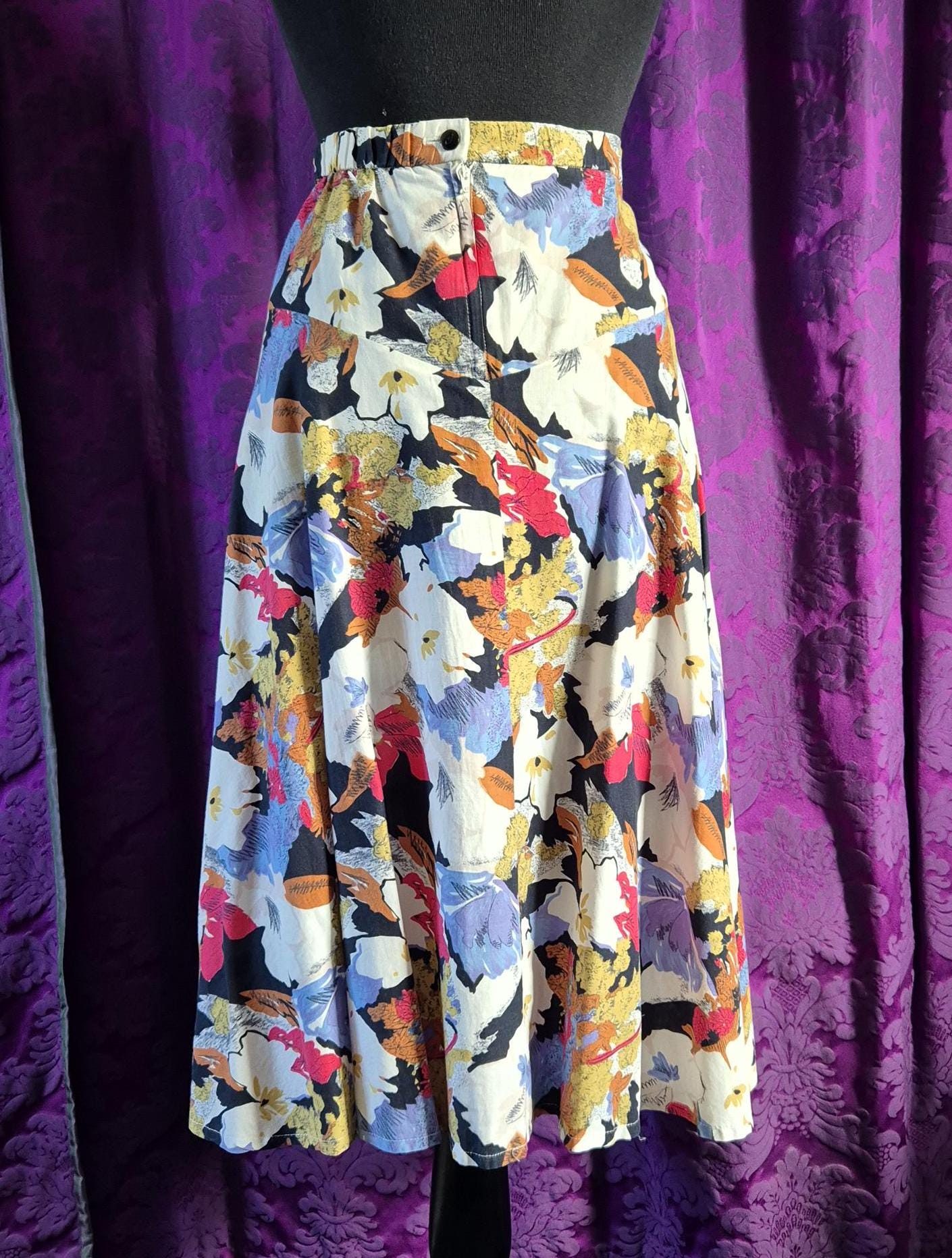 Vintage Cotton Floral Circle Skirt by Slimray of London - Plus sized