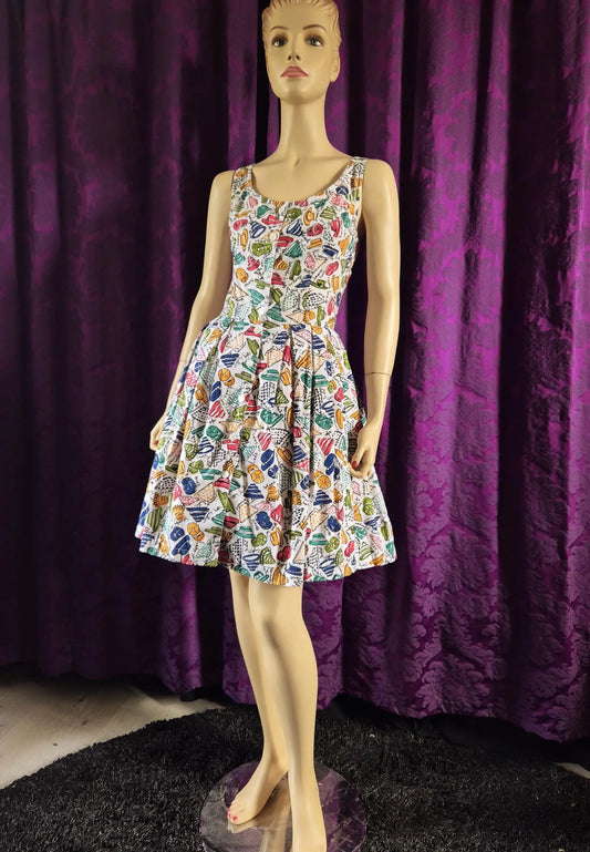 Vintage 1990s Cotton Hats Print Fit & Flare Sundress