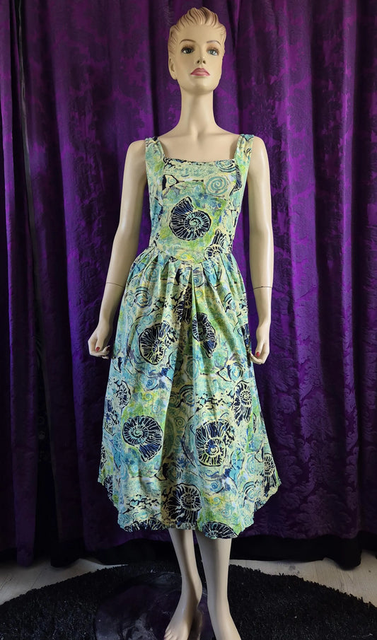 Vintage 1990s Shell Motif Batik Print Sundress
