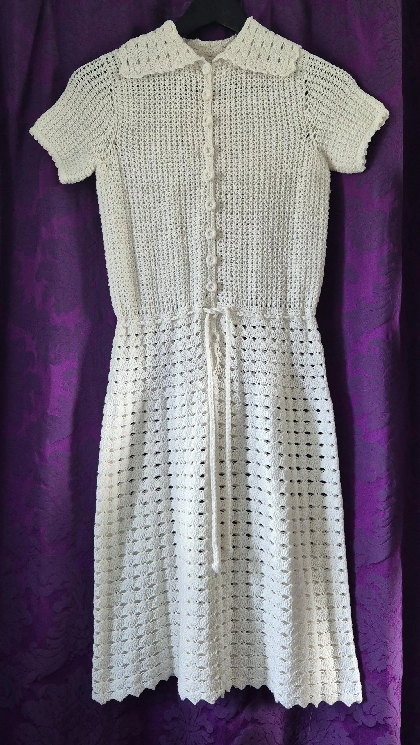 Vintage 1970s White Crocheted Dress