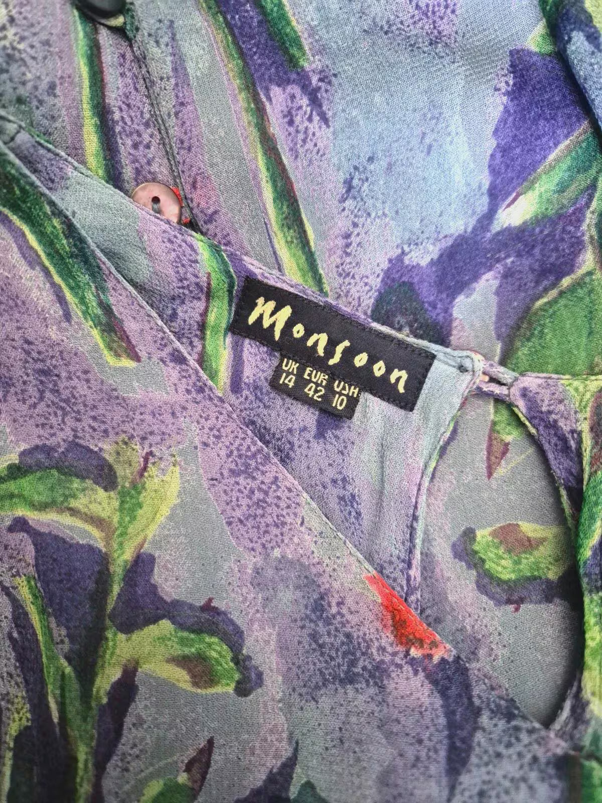 Vintage 1990s Monsoon Crepe Layered Floral Dress