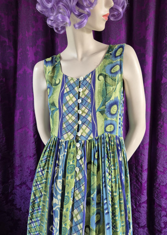 Vintage 1990s Art Print Crepe Sundress