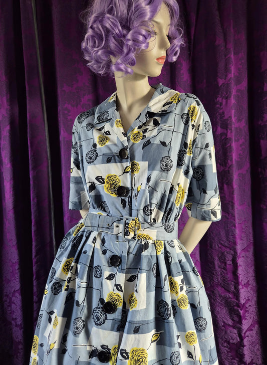 Cotton rose print 1950s shirtwaist dress by Wendy the Heart of Fashion
