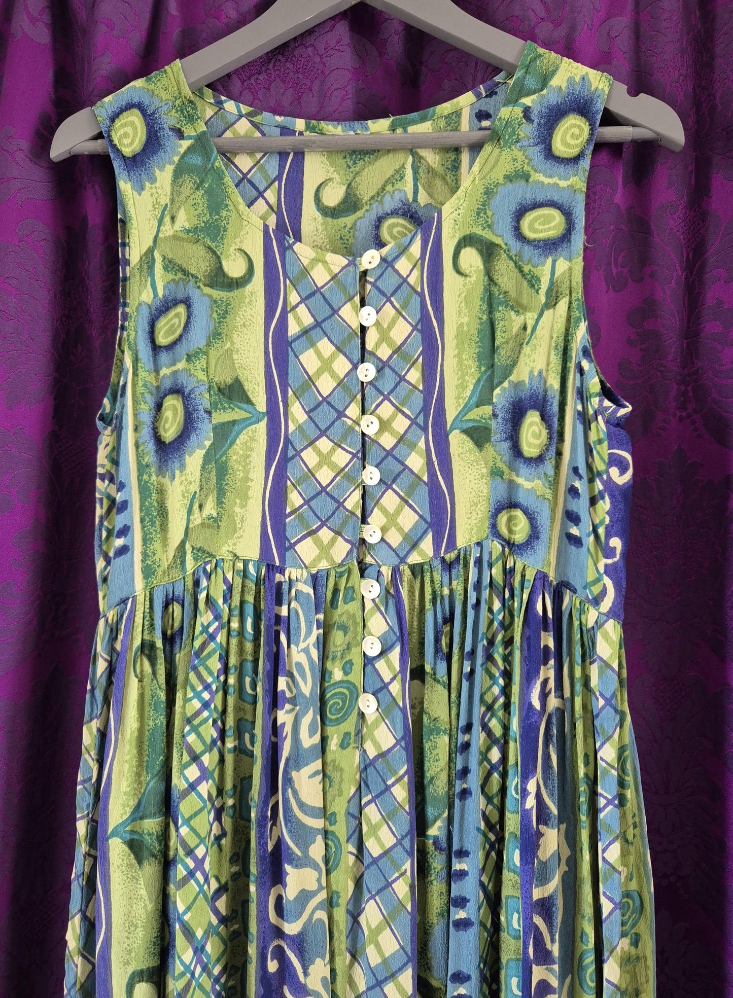 Vintage 1990s Art Print Crepe Sundress