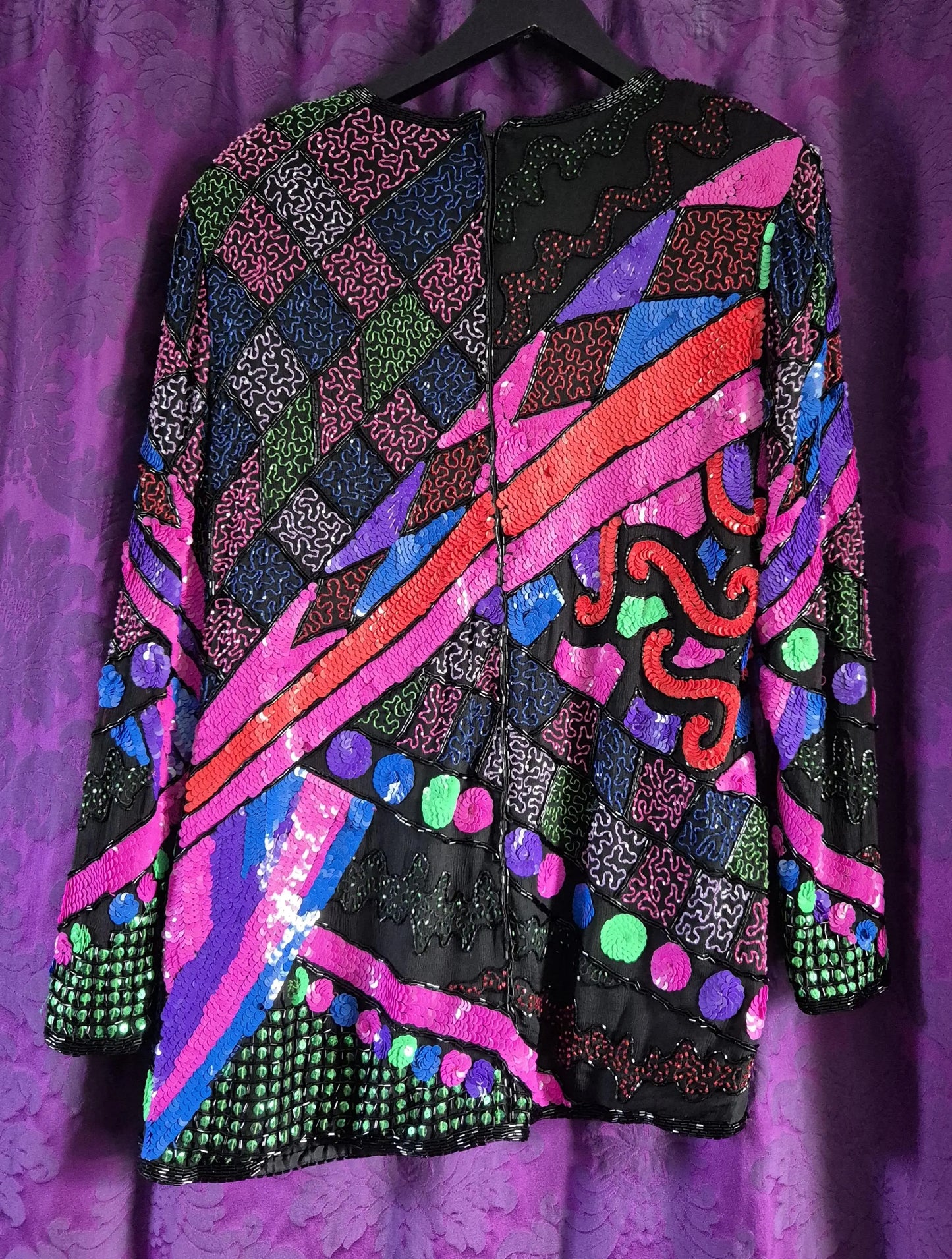 Vintage 1990s Sequin & Beads Abstract Tunic Top