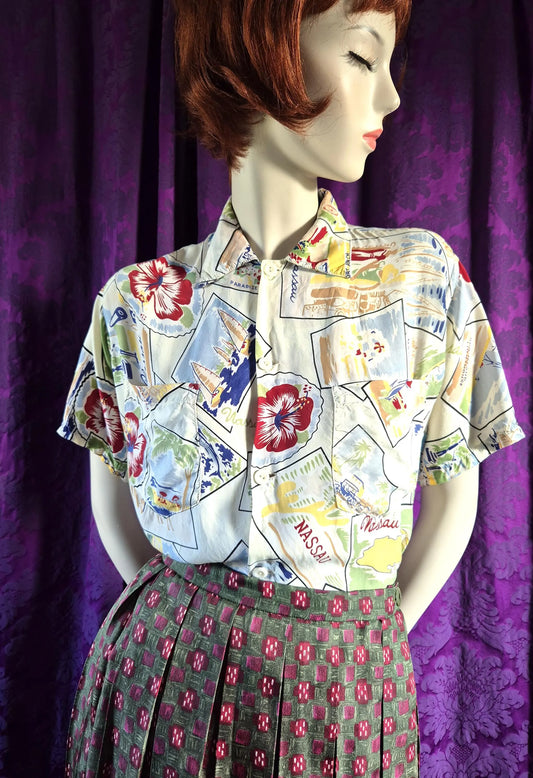 Vintage 1950s Tropiclads Bahamas Men's Shop Aloha Shirt