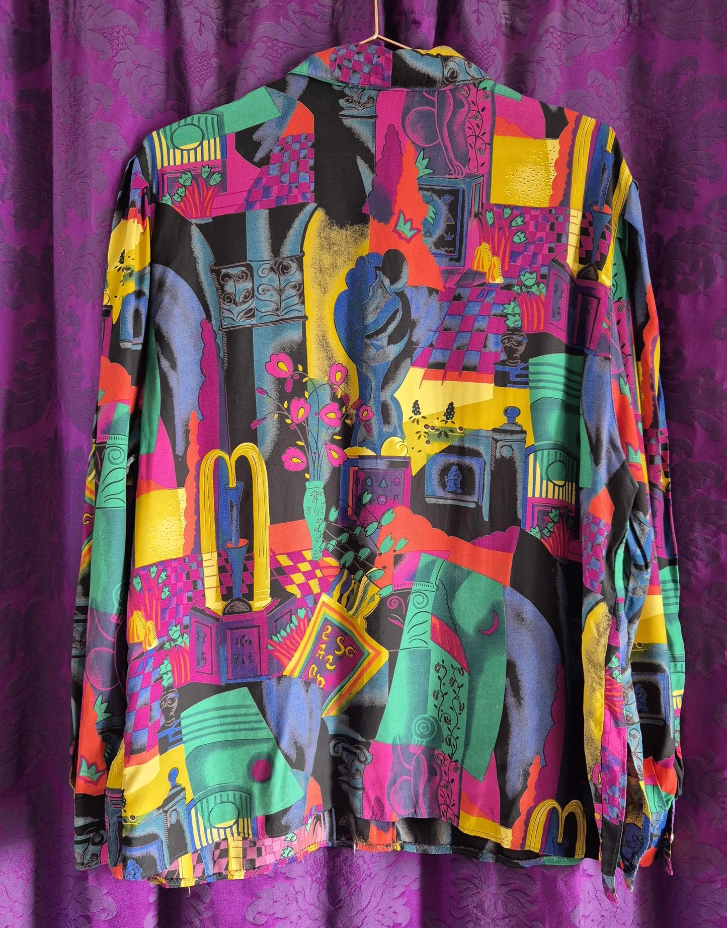 Vintage 1990s Colourful Art Collage Print Blouse