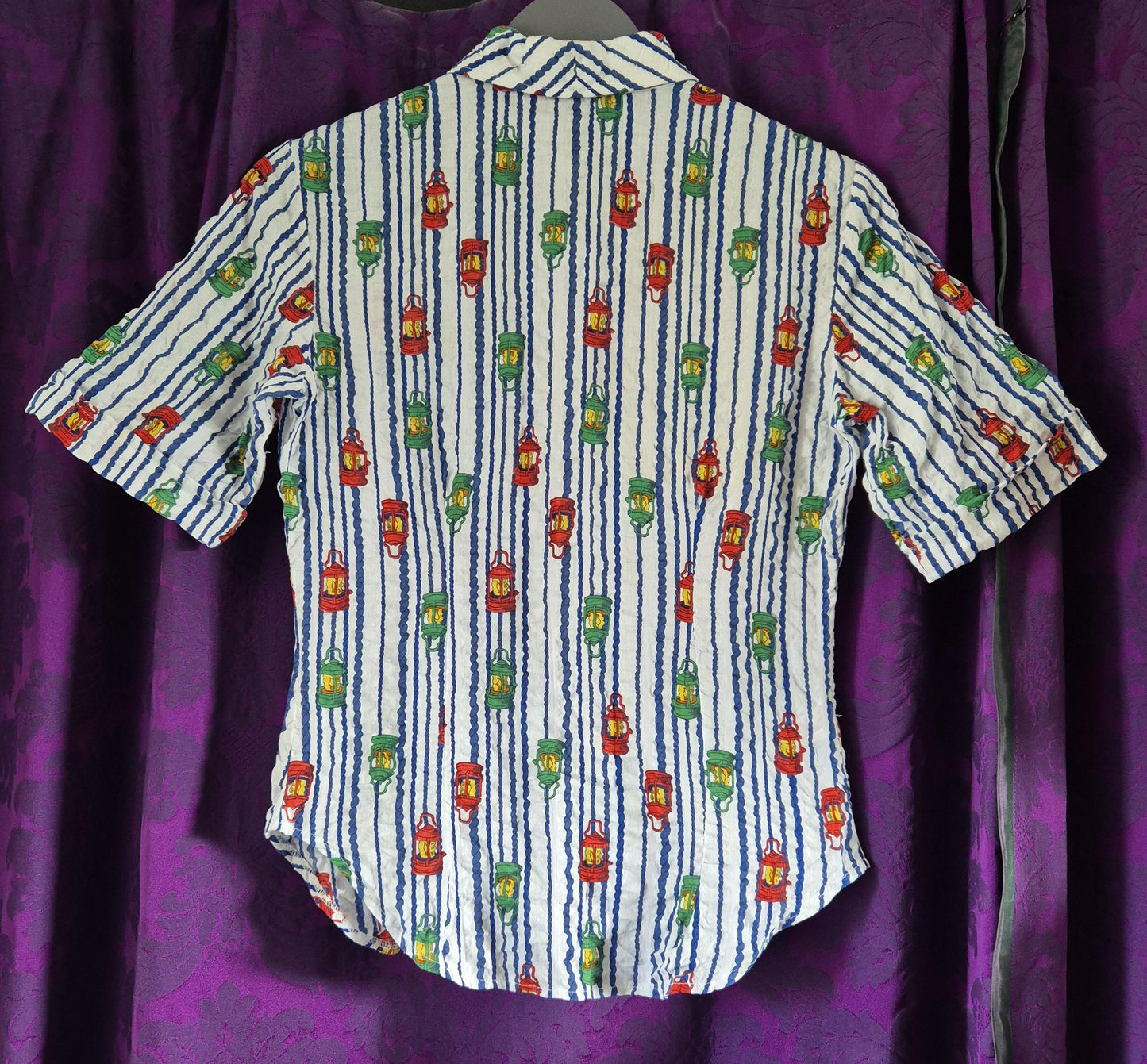 Vintage 1970s Lantern Print Cotton Striped Shirt