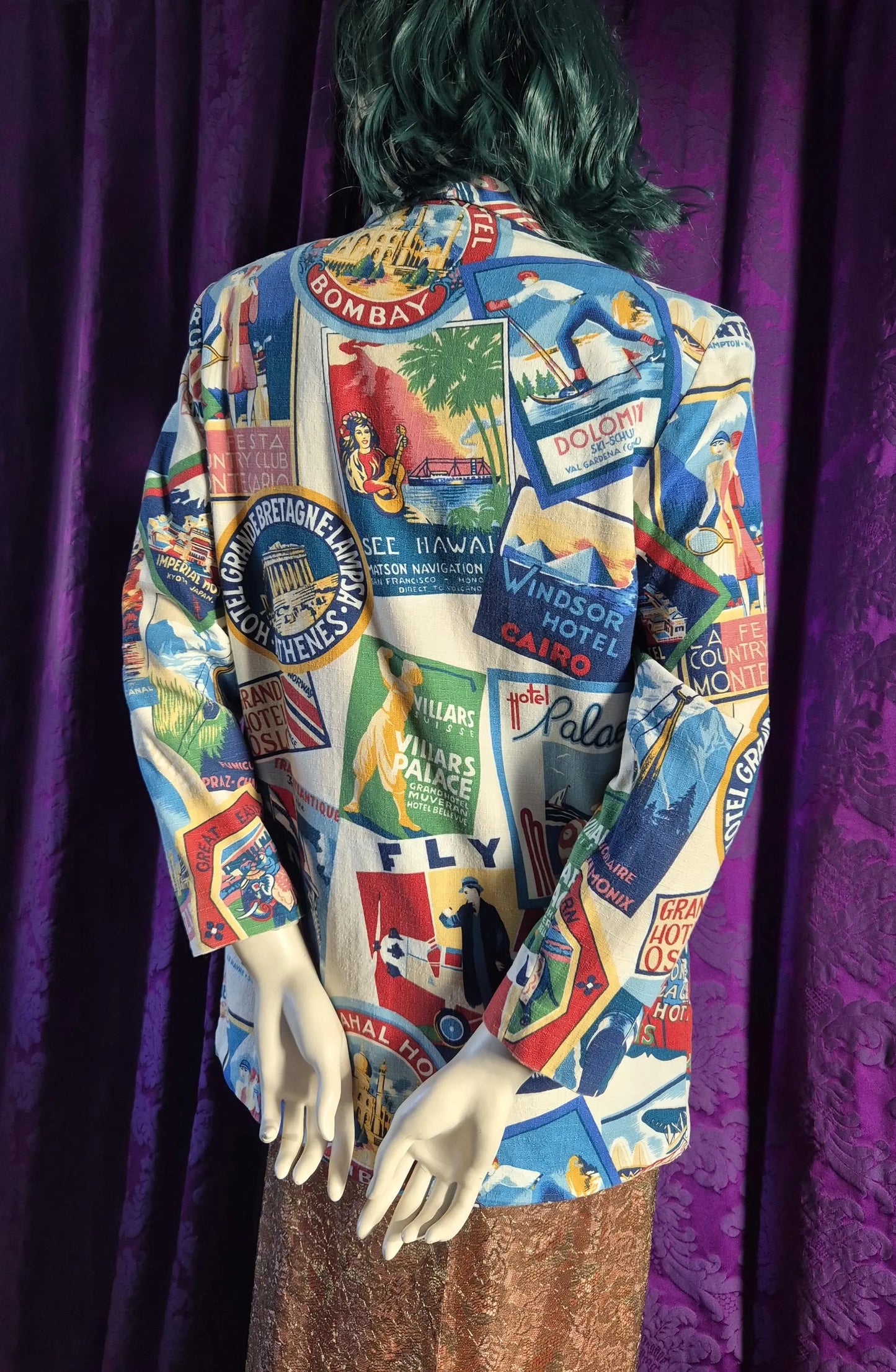 Vintage Luggage Labels Travel Print Blazer