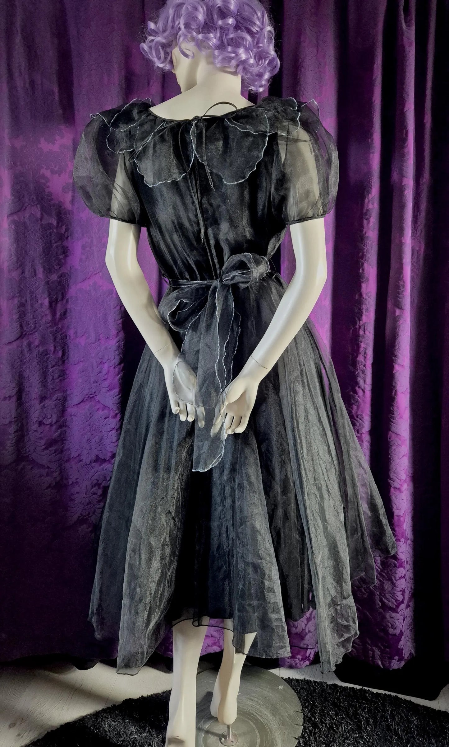 Vintage Crystal Organza Petal Ruffle Collar Party Dress