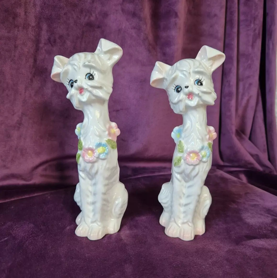 Pair of Vintage Kitsch White Dog Figurines