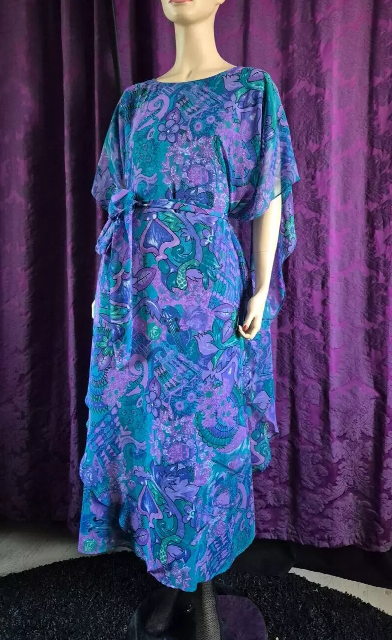 Vintage 1970’s JOHN NEVILLE Paisley Chiffon Caftan Dress
