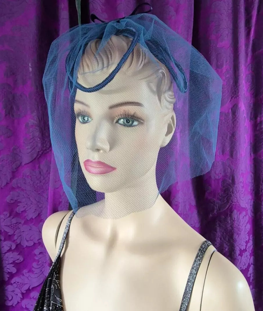 Vintage 1960s Blue Tulle & Bows Fascinator Headpiece