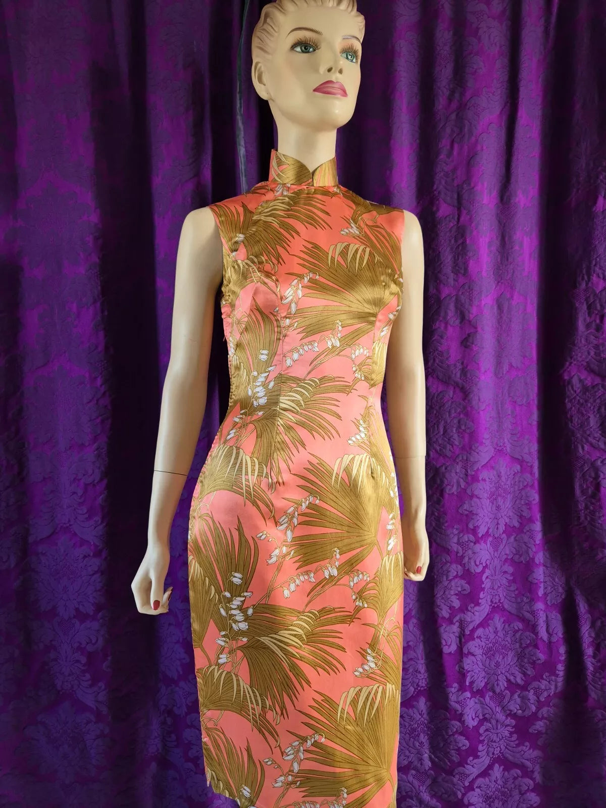 Vintage Silk Tropical Floral Cheongsam Qipao Dress