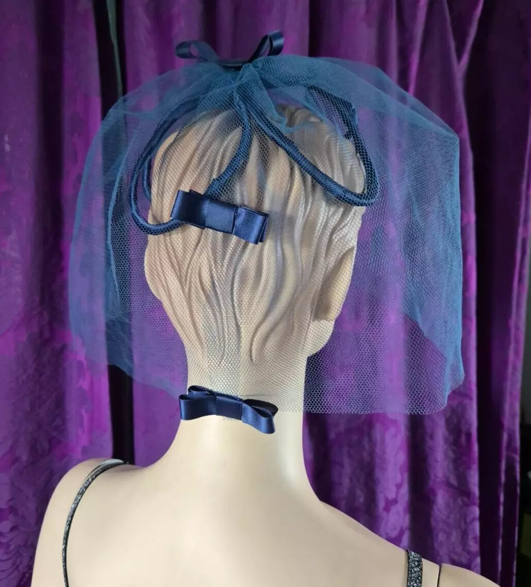 Vintage 1960s Blue Tulle & Bows Fascinator Headpiece