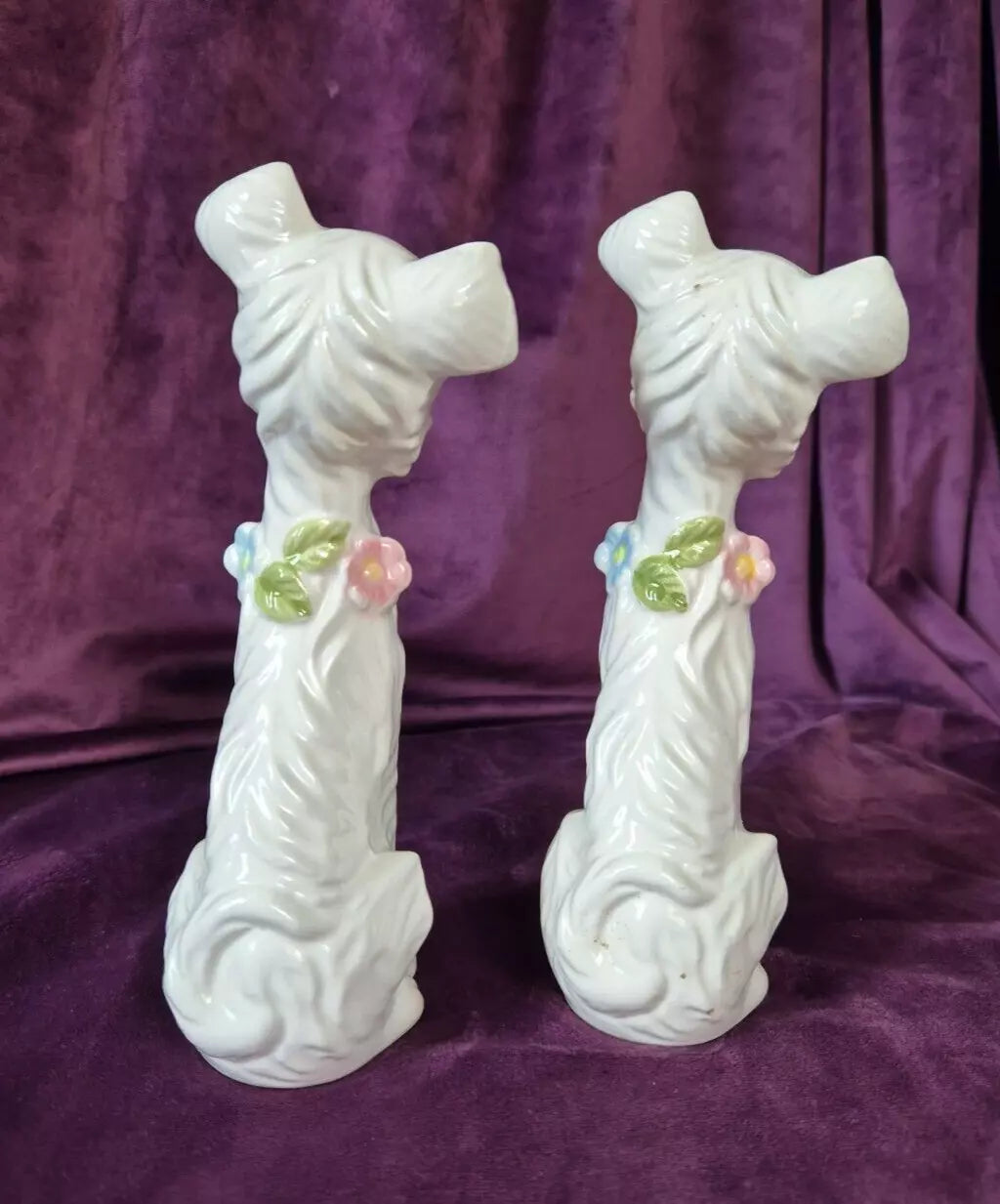 Pair of Vintage Kitsch White Dog Figurines