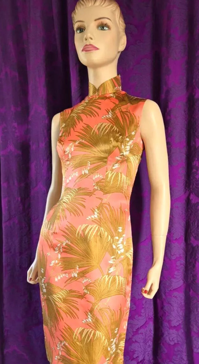 Vintage Silk Tropical Floral Cheongsam Qipao Dress