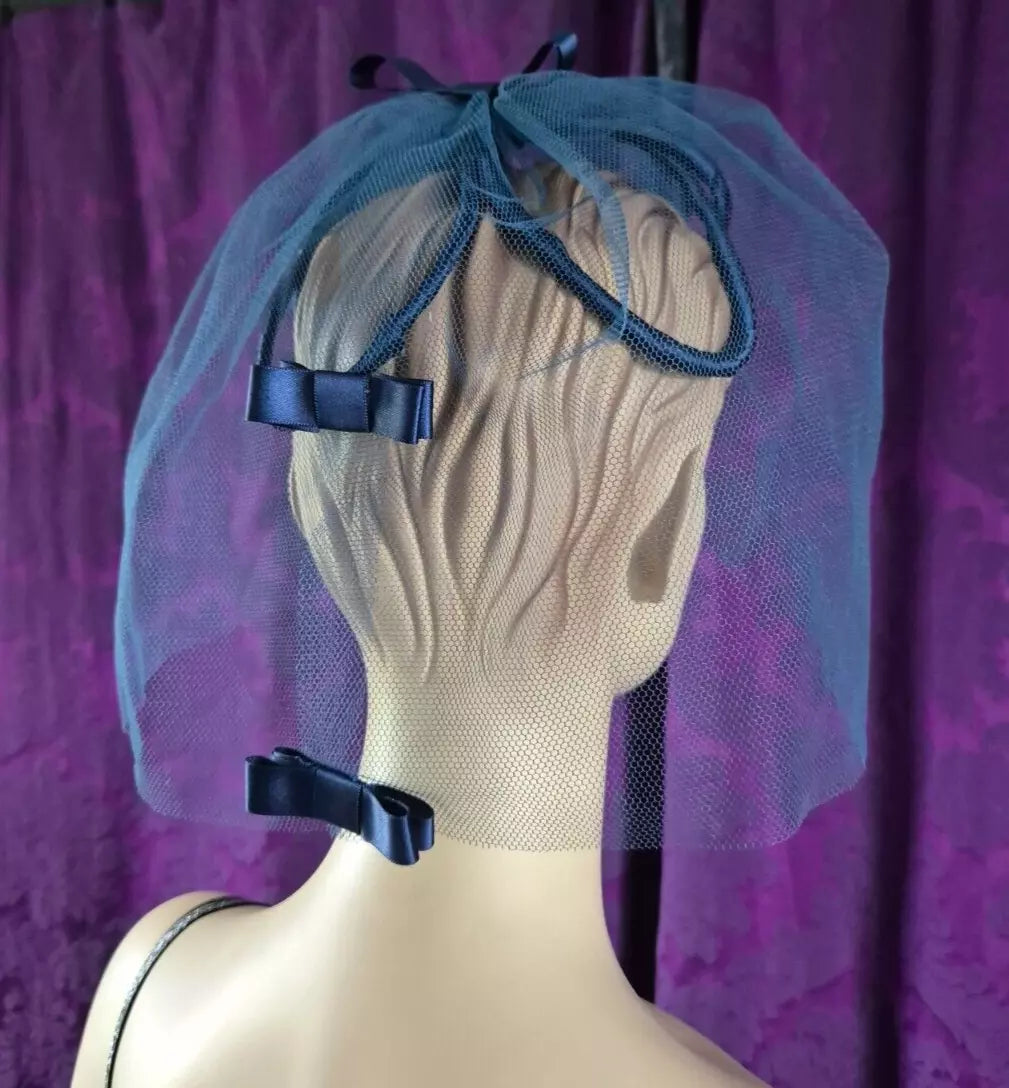 Vintage 1960s Blue Tulle & Bows Fascinator Headpiece