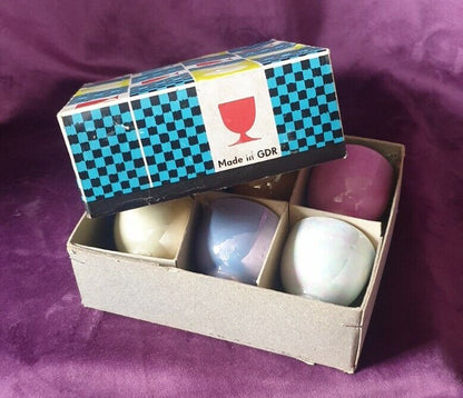 Vintage MCM Lustreware Multi-coloured Egg Cups in Original Box